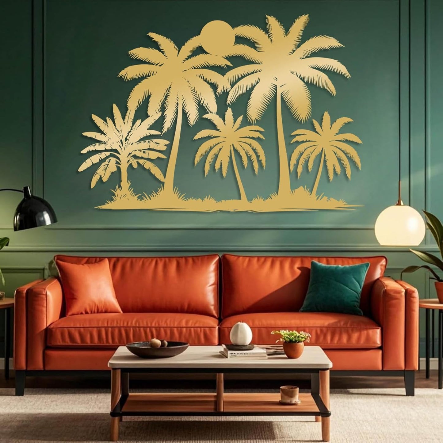Tuglona Metal Palm Tree with Sunset Wall Decor, Tropical Palm Tree Metal Wall Art, Tropical Wall Decor, Sun Wall Art, Beach Wall Decoration, Coastal Trees Wall Hanging (Silver, 53"x37"/135x93cm)