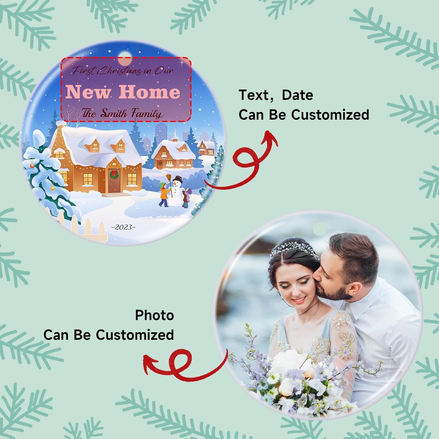 Personalized First Christmas in Our New Home Hanging Ornament 2025, Ceramic Custom Photo Ornament Xmas Tree Decorations Housewarming Gift for Family Couples Wedding