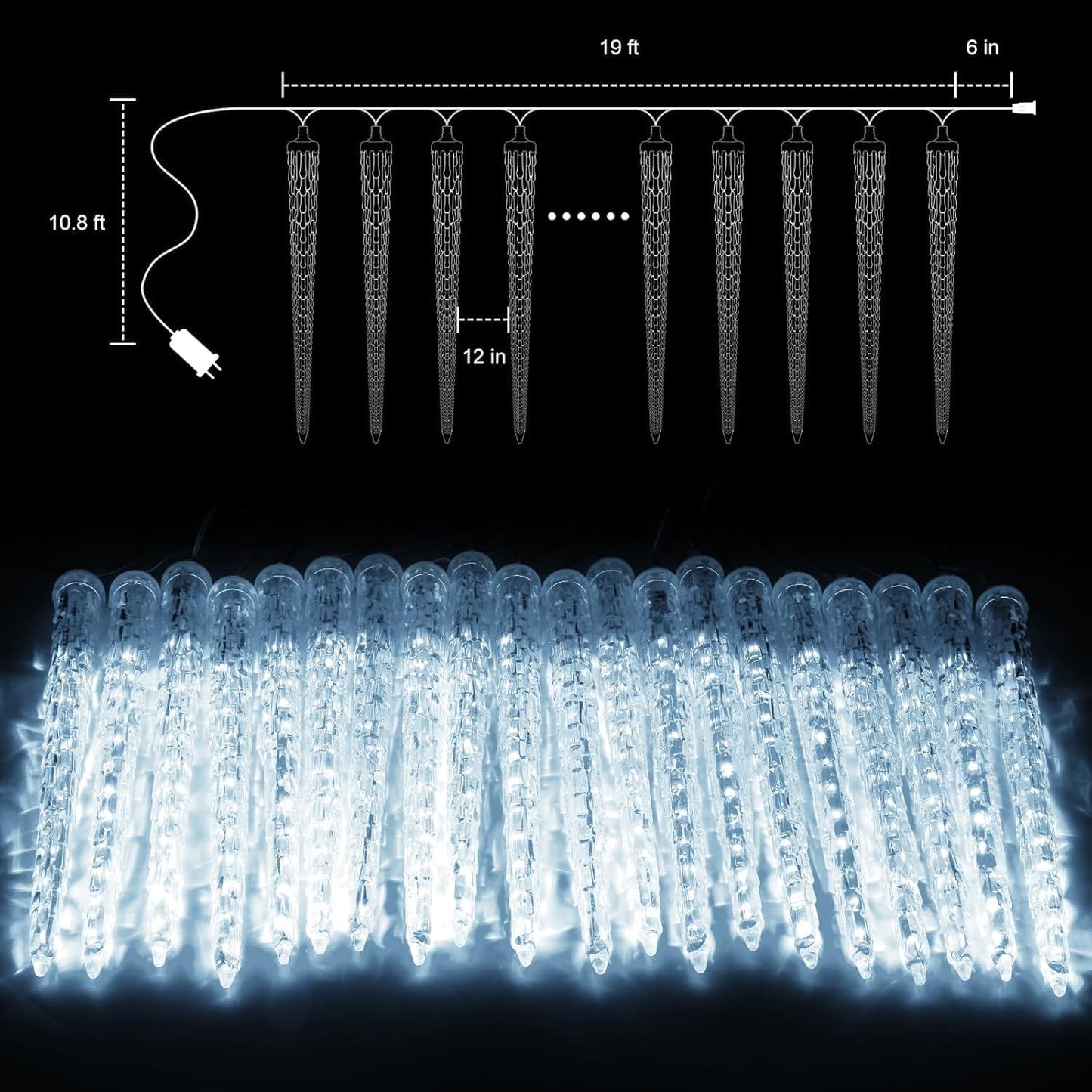 Brightown Christmas Meteor Shower Icicle Lights Outdoor, 2 Pack Total 40ft with 40 Large Tube 960 LED Dropping Effect, Waterproof Decorations for House Eave Roofline, Cool White