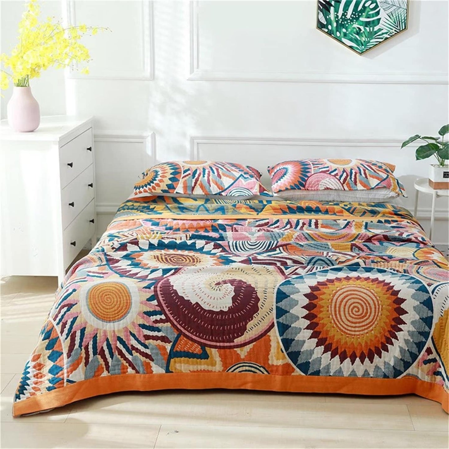 Cotton Throw Blanket for Couch 100% Cotton Blankets for Bed, 90''x 98'' Cotton Quilted Blanket King Size Muslin Mexican Blanket Cozy Soft for Women