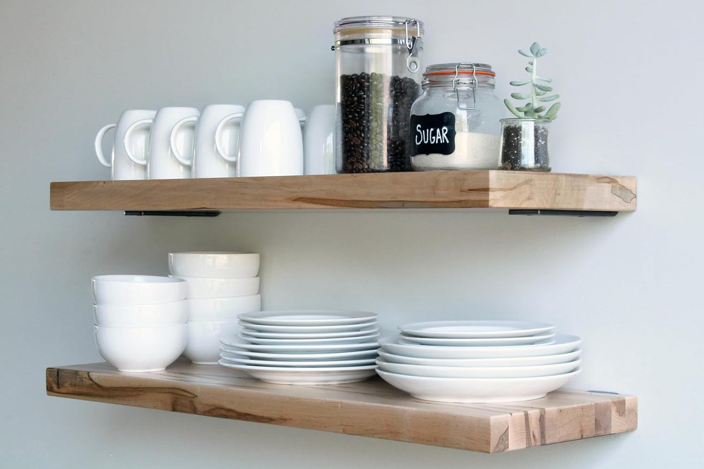 Urban Legacy Deep Floating Shelves | Wormy Maple with Furniture Grade Clear Coat | Low Profile Brackets | Set of 2 (36" x 11" x 2")