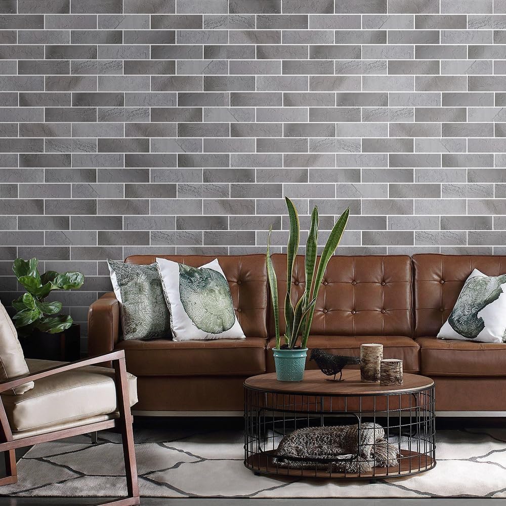 Vintage Faux Brick Wall Tiles, 3D Thin Brick Veneers for Bedroom, Bathroom, Kitchen, Fireplace and Fence Wall Panels (100, Grey)