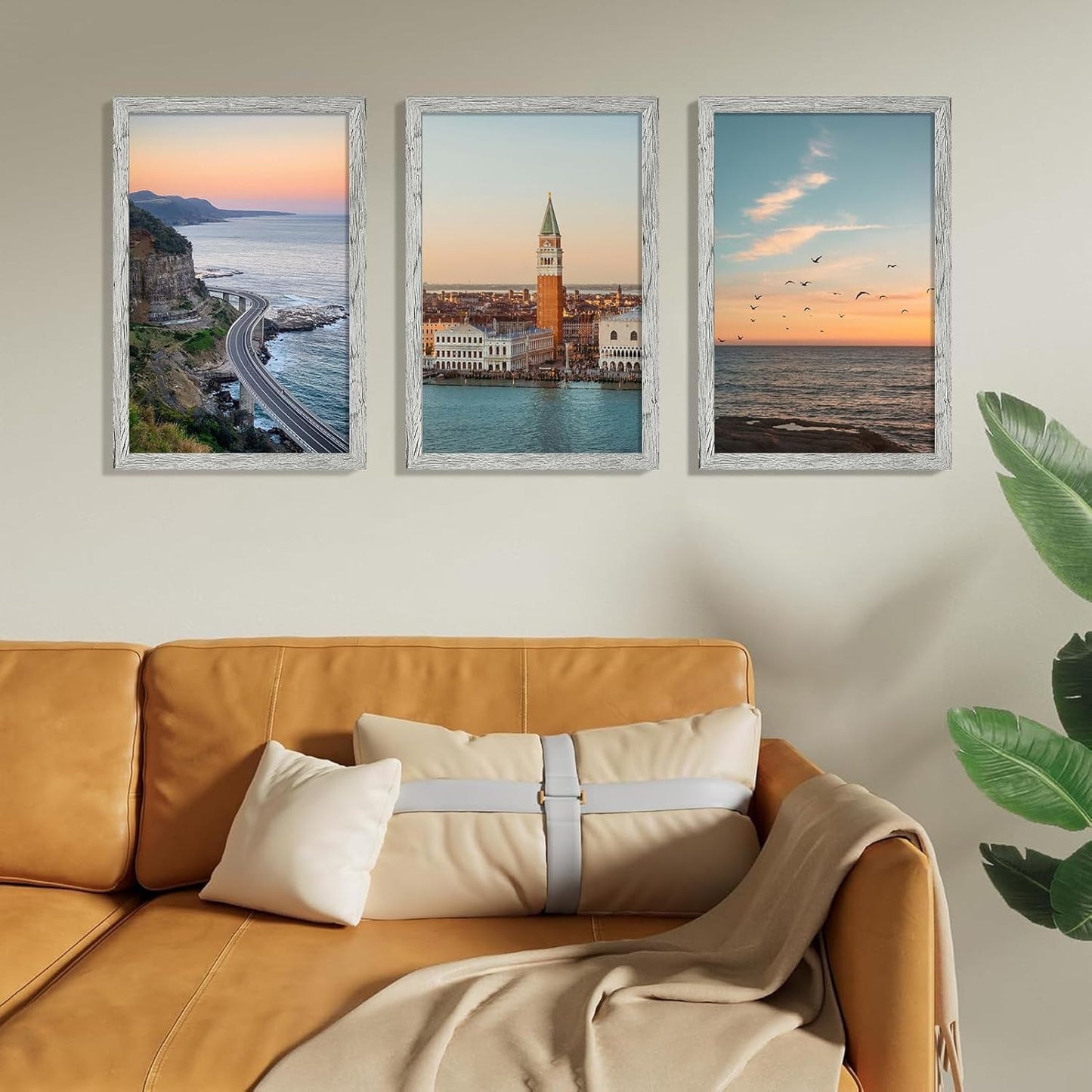 Vittanly 11x17 Picture Frames Set of 9, Shatter Resistant Plexiglass, Display 8x12 Pictures with Mat or 11x17 without Mat, Photo Frames for Wall Mount, Engineered Wood, Grey