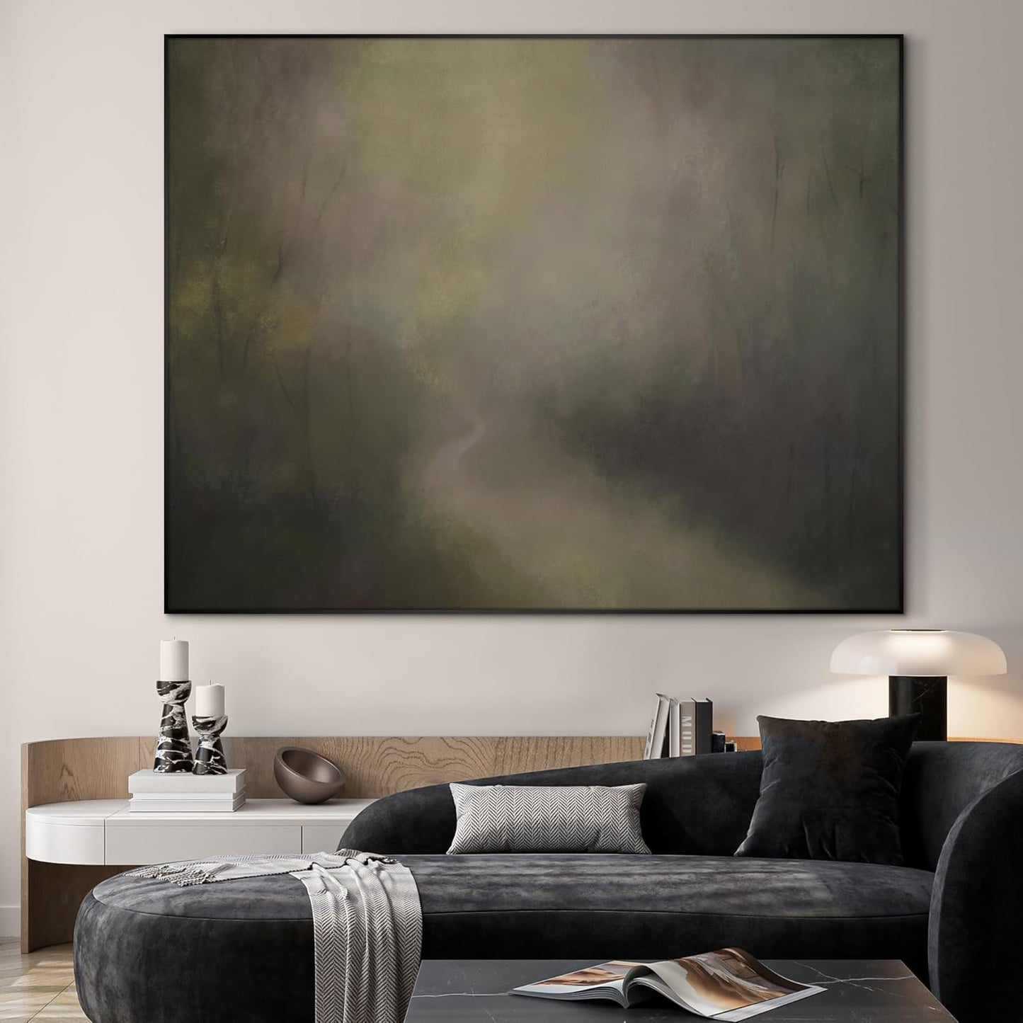 SIGNWIN 60"x72" Extra Large Framed Wall Art Muted Forest Path Soft Misty Woodland Scene Illustration for Home Living Room Bedroom Decor (Frame Assembly Required)