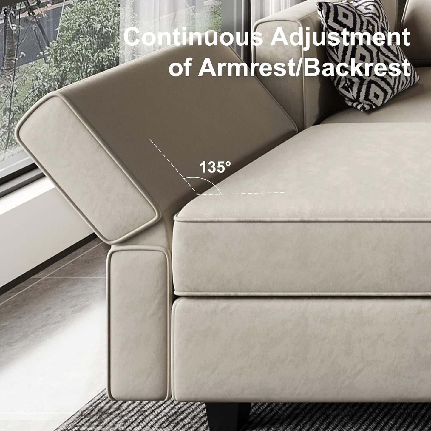 Belffin Modular Sofa Couch with Storage Seats Sectional Sofa Velvet Sofas for Living Room Grey