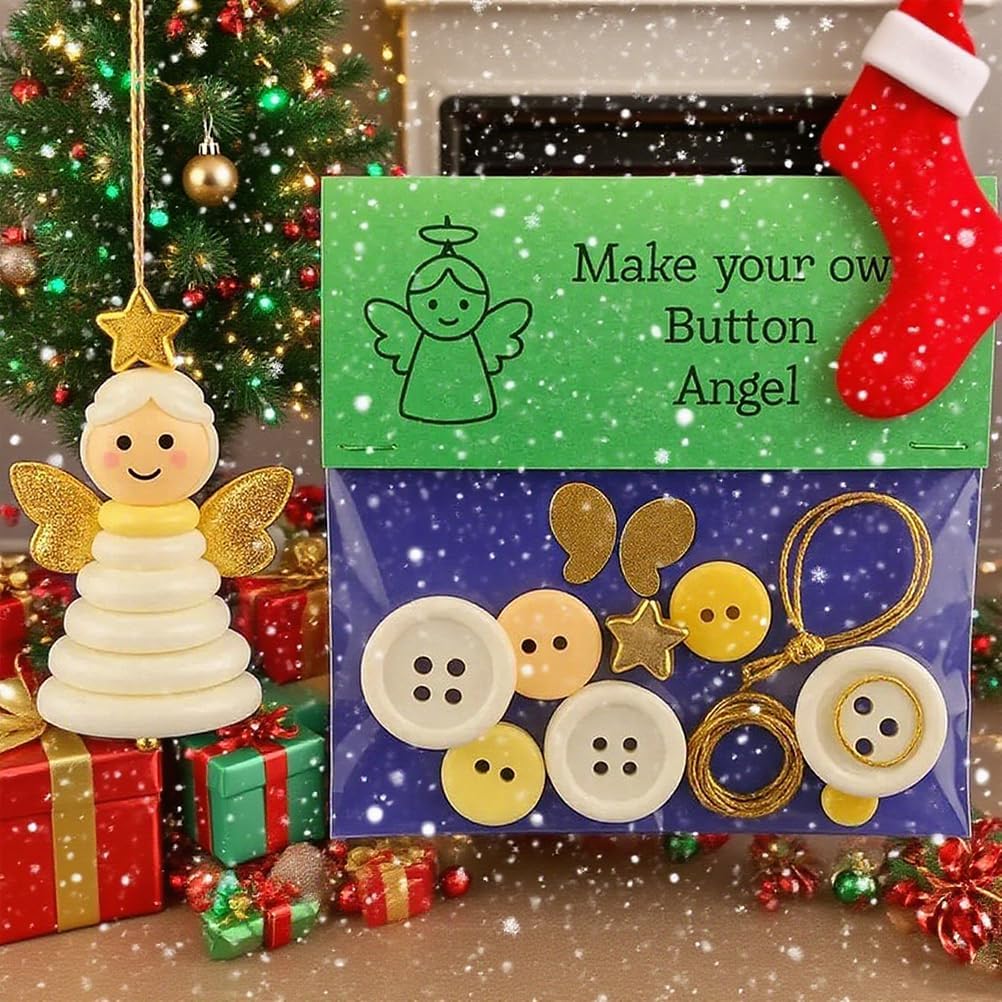 DIY Christmas Button Ornament Making Set - Snowman/Santa/Angel, Fun Holiday Craft Kit for All Ages, Ideal Xmas Tree Hanging Decor & Festive Gifts (Christmas Tree+Old Man+Snowman+Angel)