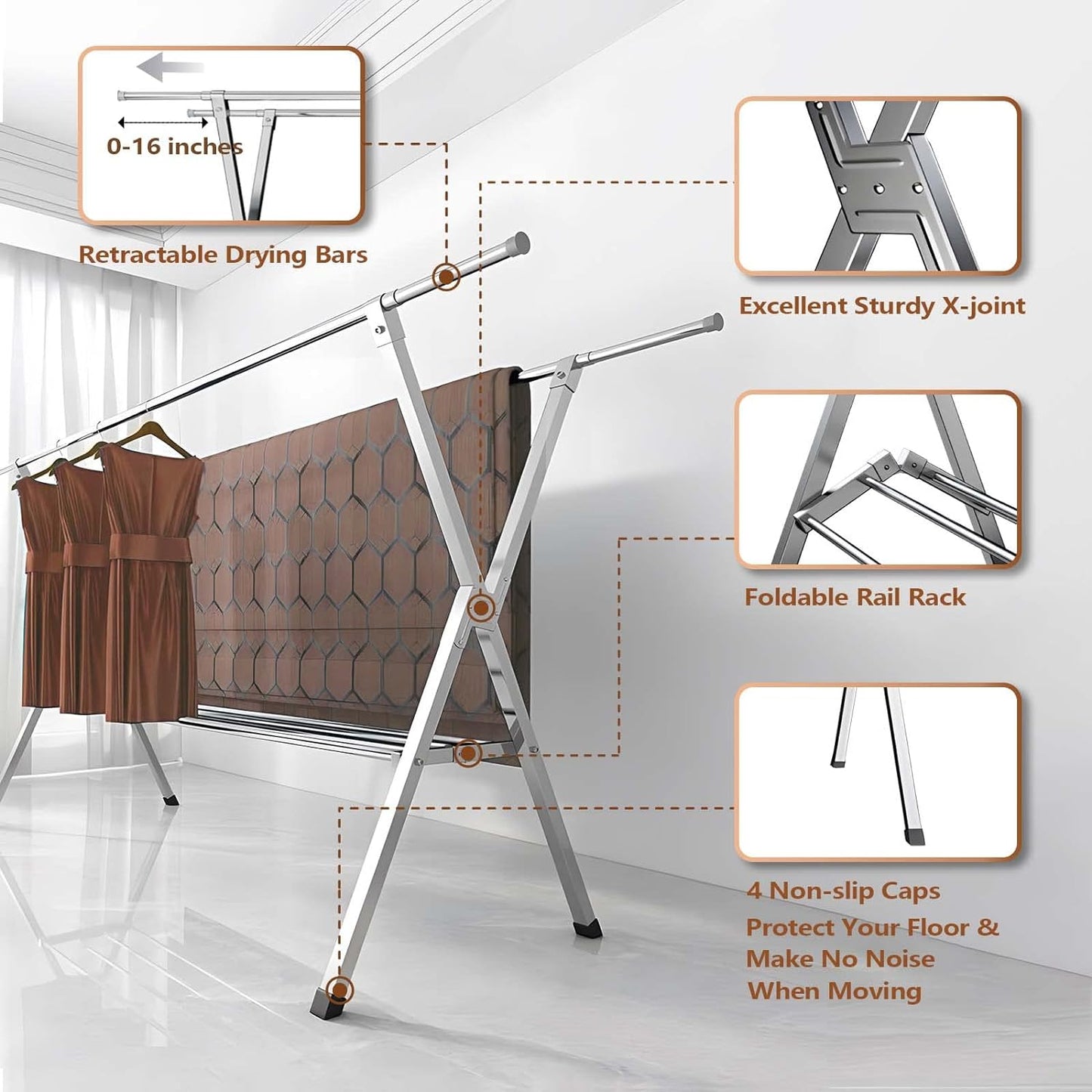 JAUREE Clothes Drying Rack 2 Tiers, Heavy Duty Drying Rack Clothing Folding Indoor Outdoor, Stainless Steel Laundry Drying Rack, Foldable Garment Rack with 20 Windproof Hooks (84 Inches)