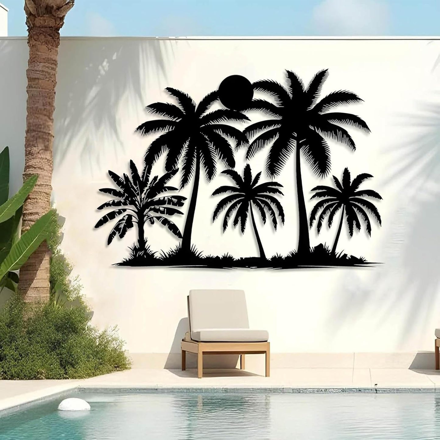 Tuglona Metal Palm Tree with Sunset Wall Decor, Tropical Palm Tree Metal Wall Art, Tropical Wall Decor, Sun Wall Art, Beach Wall Decoration, Coastal Trees Wall Hanging (Gold, 24"x16"/60x42cm)