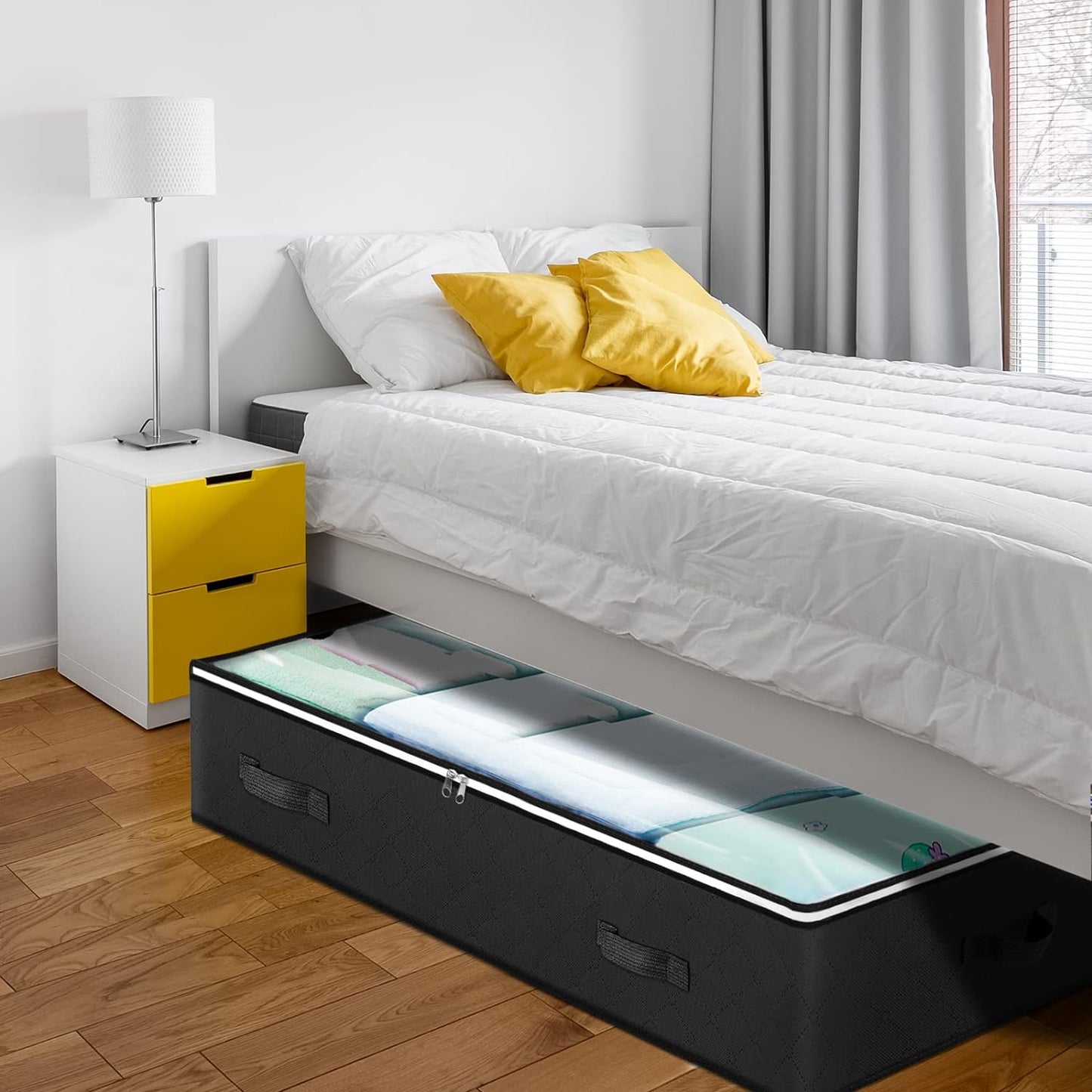 6 Pack Under Bed Storage Containers Organizer, Large Capacity Underbed Clothes Storage Bins, Bedroom Organization and Storage, Foldable Storage Bags for Clothes Pillow Blankets Bedding