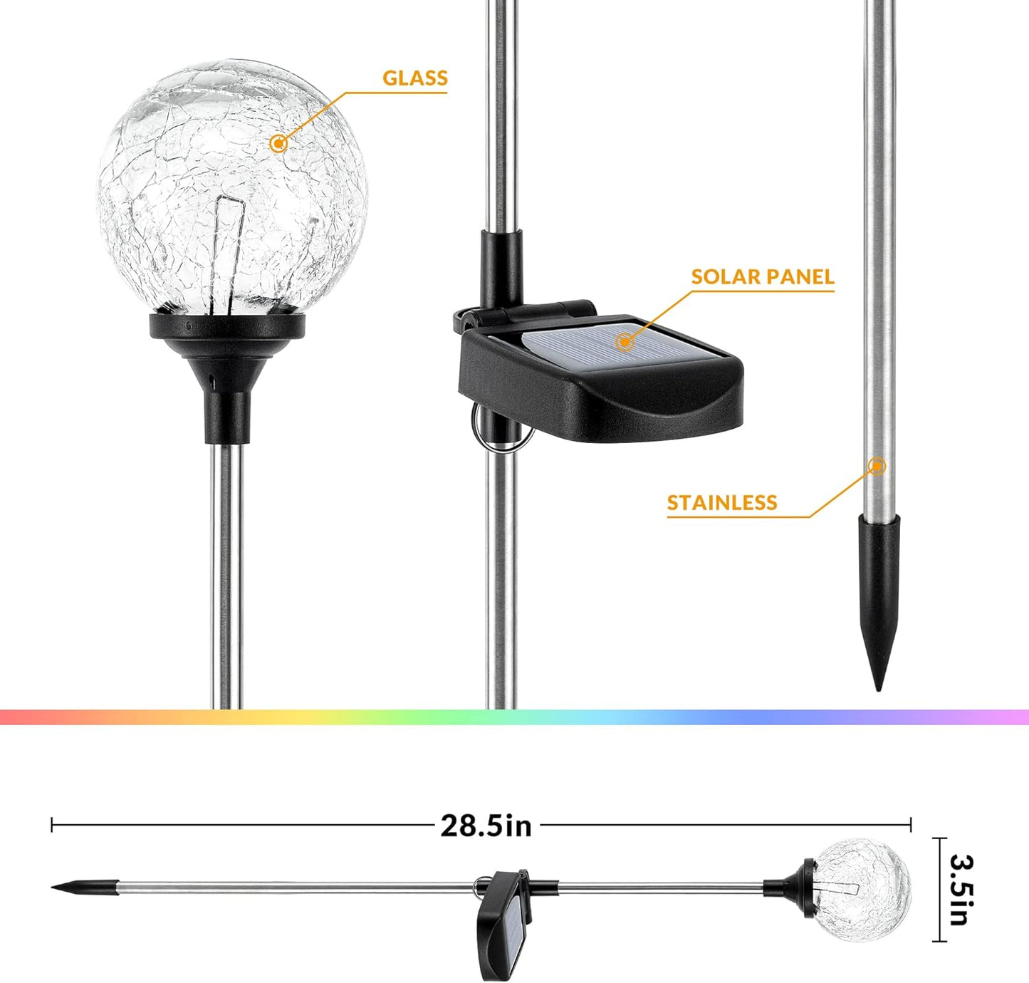 SOLPEX Solar Garden Lights Outdoor 3 Pack, Solar Globe Lights Outdoor Waterproof Decorative for Yard, Multi-Color Changing Garden Spheres Large Waterproof, Cracked Glass Ball LED Lights