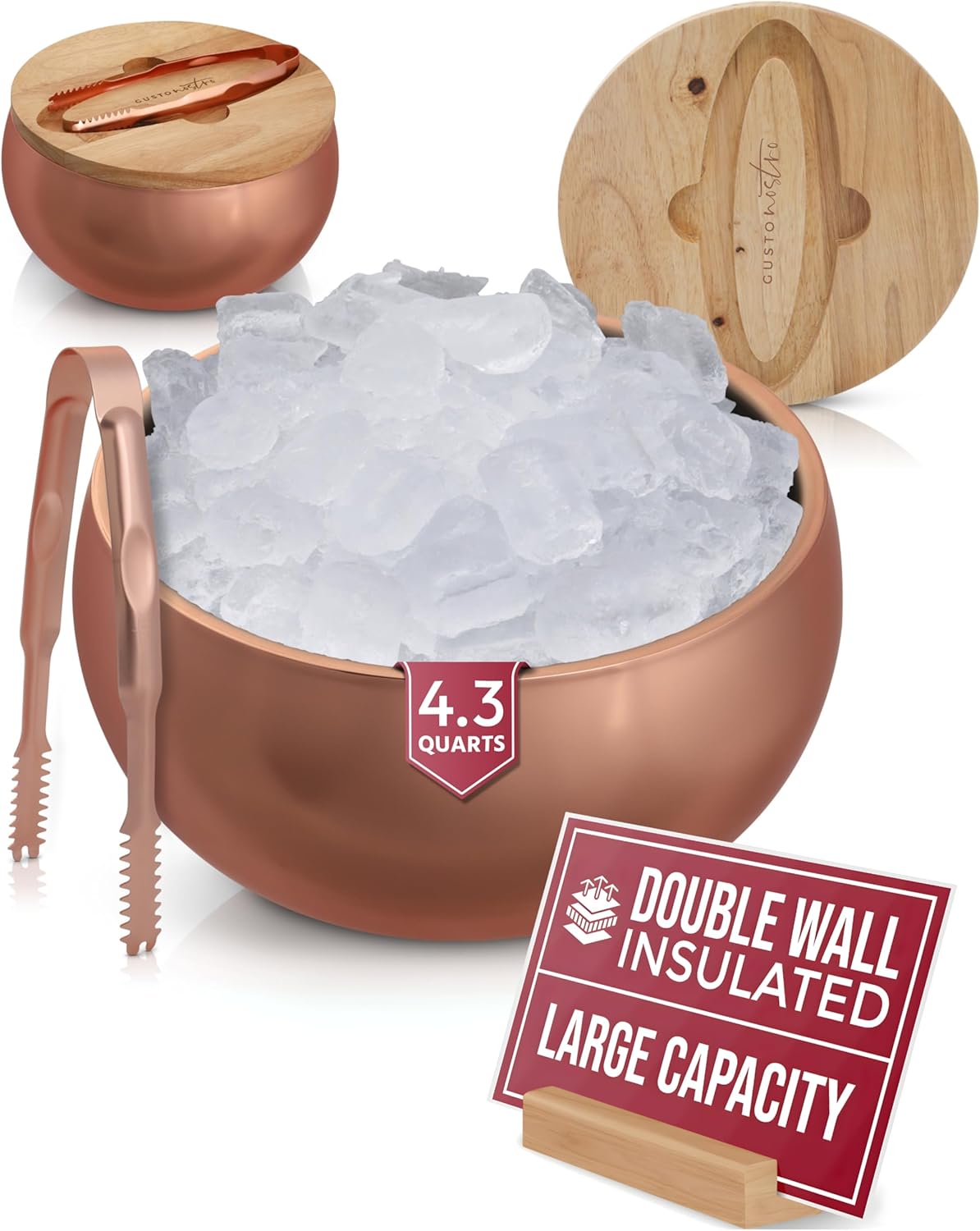 Gusto Nostro 4.1L Insulated Ice Bucket with Lid and Tongs, Double Wall Stainless Steel Ice Bucket Large, BPA Free Ice Bucket for Cocktail Bar, Keeps Champagne, Wine, Beer Chill for Parties (Rose)