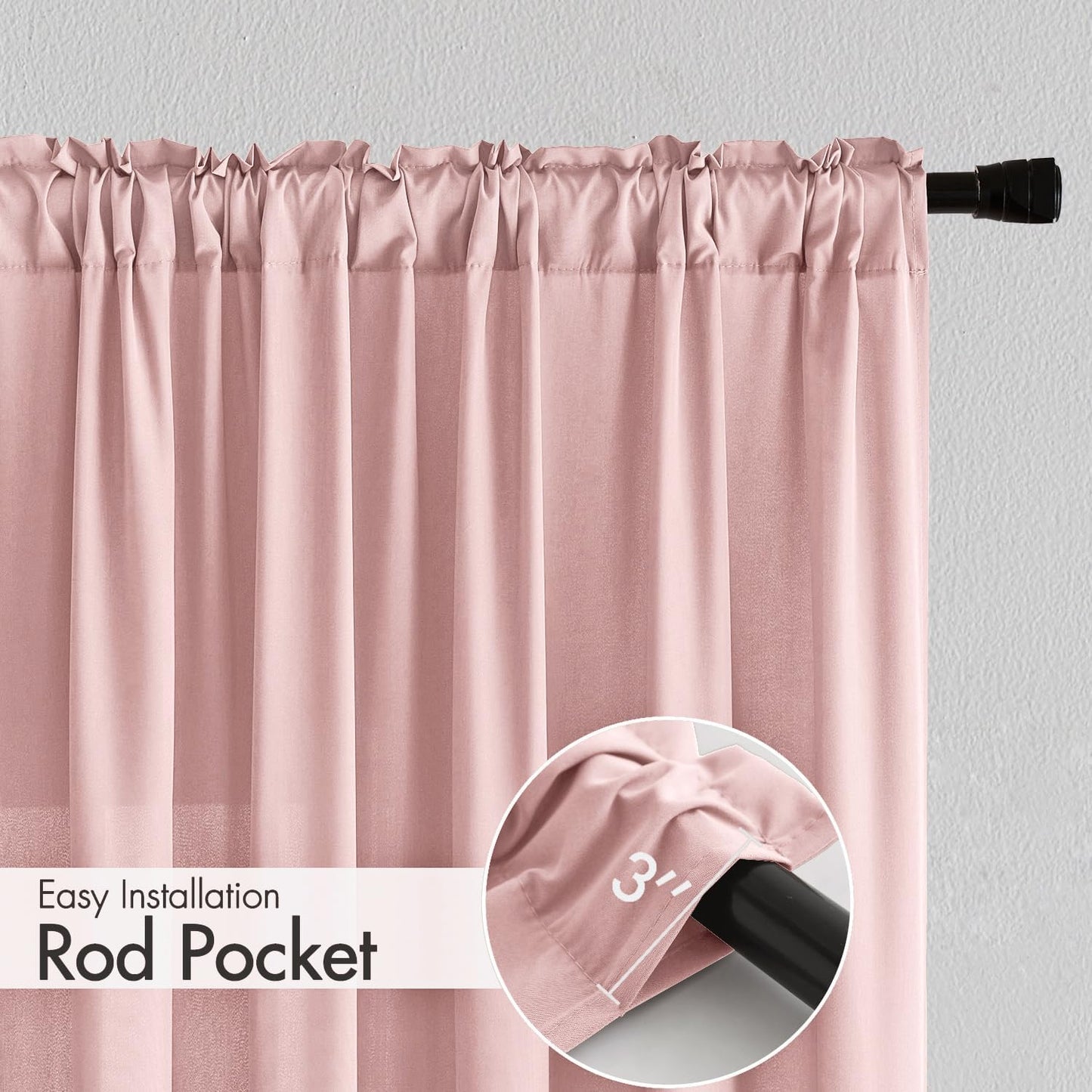MIULEE Baby Pink Privacy Sheer Curtains That Let Light in 72 Inches Long Non-See-Through Semi Sheer Curtain Light Filtering Window Curtains Drapes for Living Room Bedroom 2 Panels Set 42 X 72