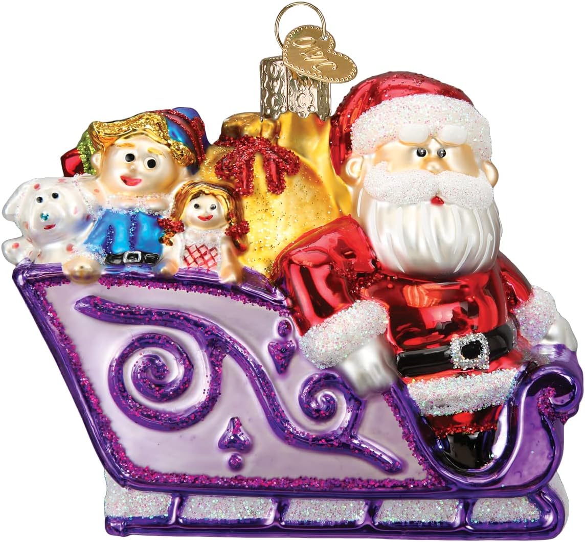 Old World Christmas Rudolph The Red-Nosed Reindeer Santa and Friends Glass Blown Ornament for Christmas Tree