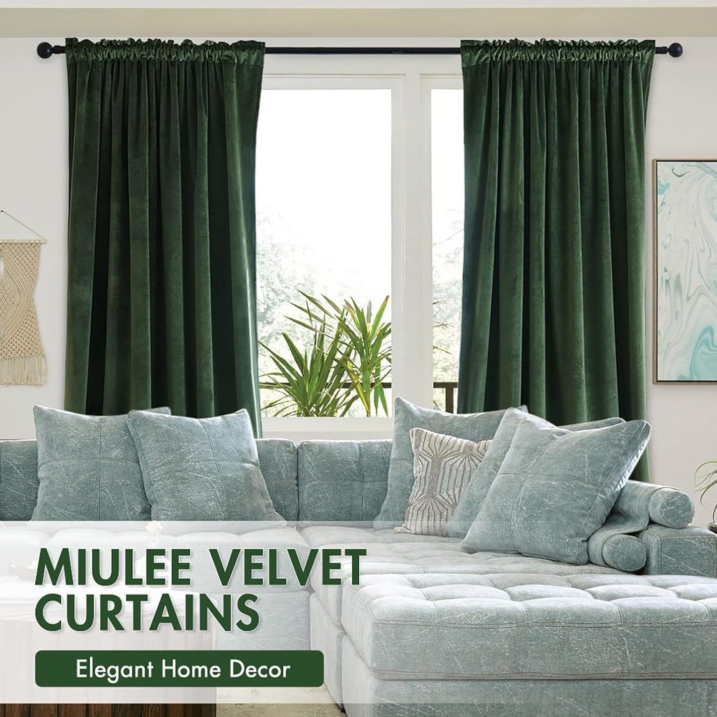 MIULEE Olive Green Velvet Curtains 96 Inches Long, Thermal Insulated Blackout Drapes for Bedroom Living Room Patio Door, Light Blocking Window Panels, Rod Pocket, Set of 2 W66 x L84