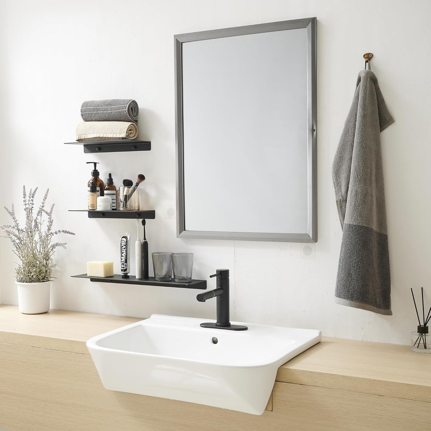 JOOM 2 PCS Small Floating Shelf, 12'' Metal Wall Shelf, Black, Bathroom, Durable, Waterproof, 5.0lbs Weight Capacity
