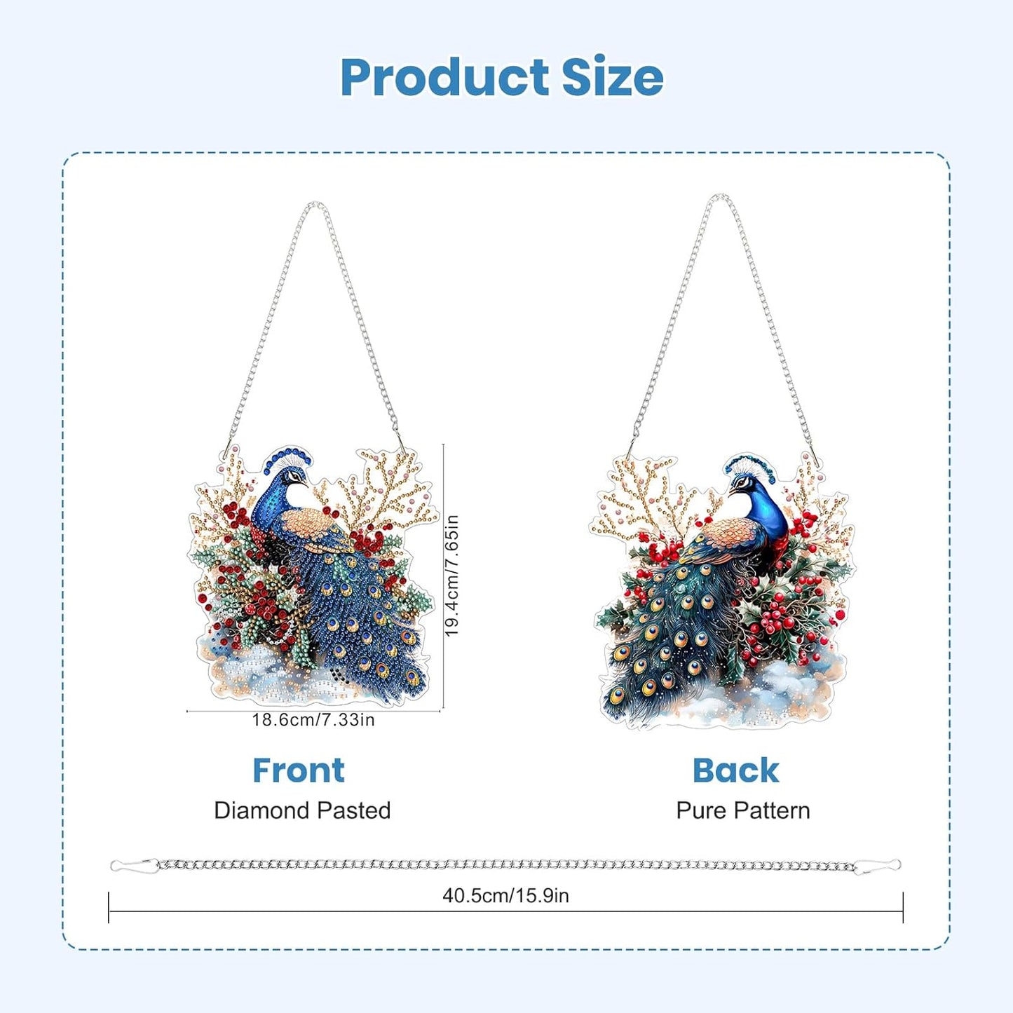 EOBROMD Diamond Hanging Art Kits for Adults, Peacock Flower Diamond Art Painting Suncatcher, DIY Special Shaped Rhinestone Kits for Adults, Window Pendants Home Garden Wall Hanging Ornament