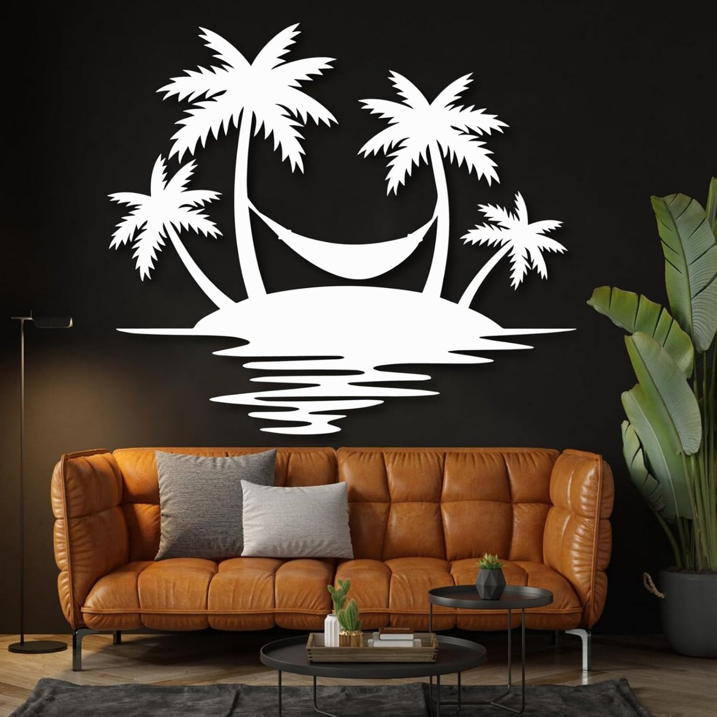 Palm Tree Metal Wall Decor,Palm Tree Outdoor Wall Art,Tropical Palm Tree Wall Decorations for Living Room,Outdoor Wall Decorations for House(39"×35",Black)