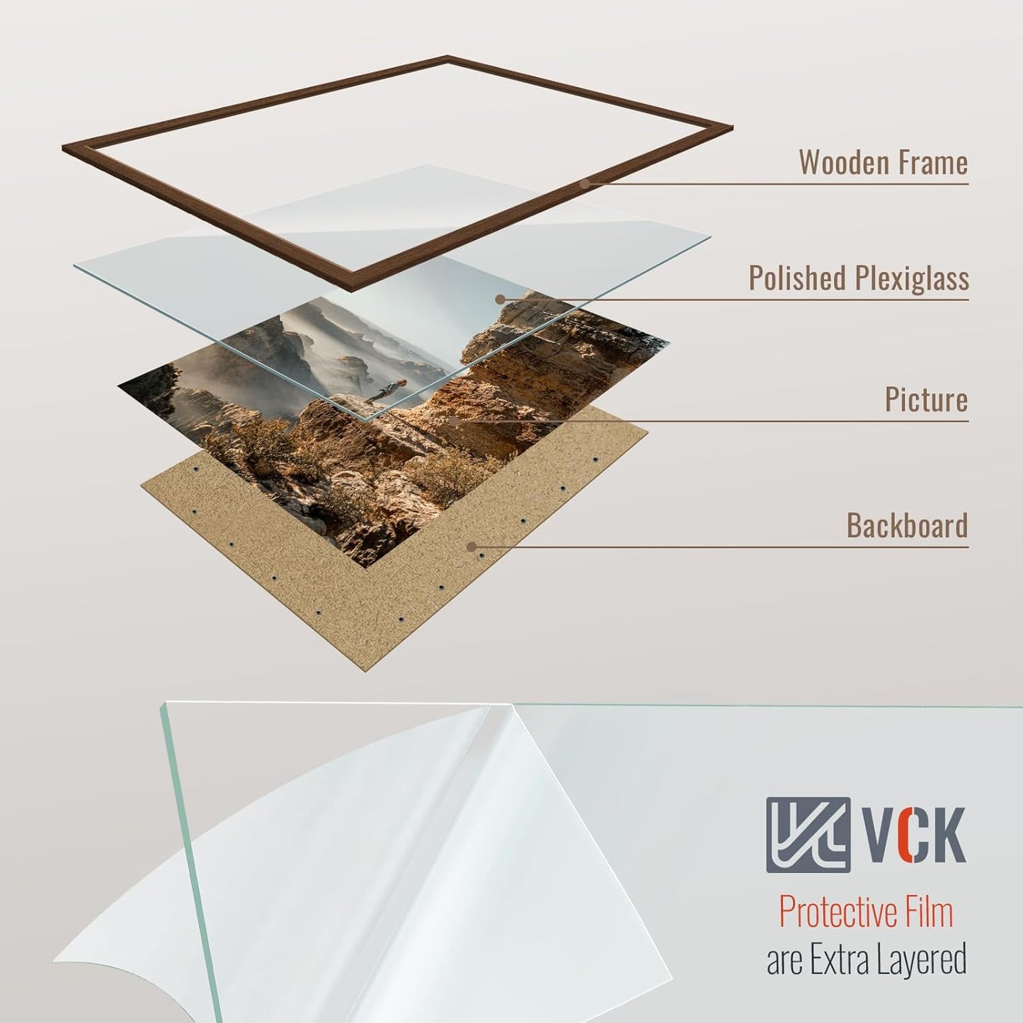 VCK 16x24 Picture Frame 3 Pack, Brown Wood Poster Frame with Exclusive Wood Grain, Wall Mounting Hanging