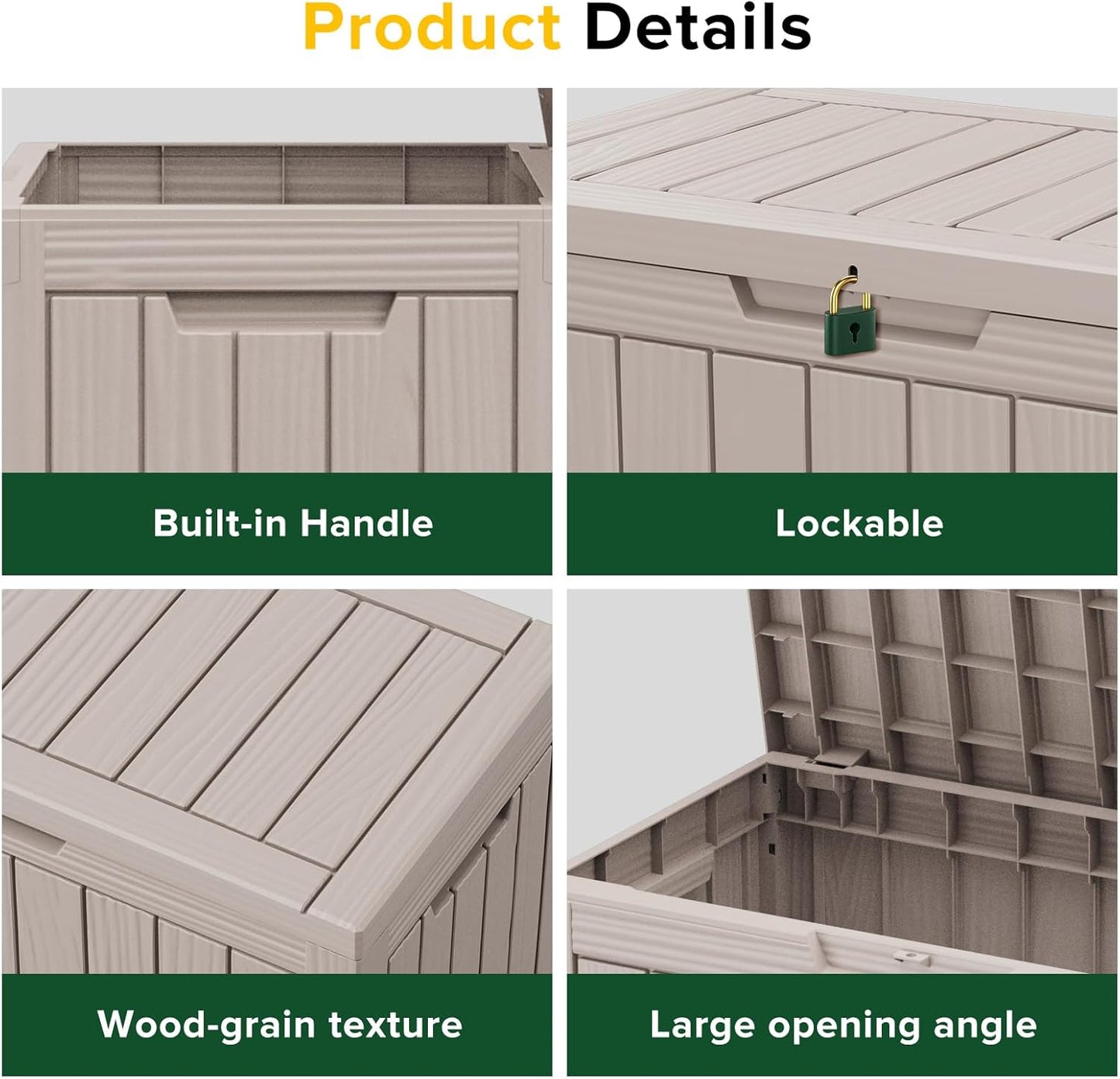 45 Gallon Outdoor Storage Box – Waterproof Deck Box for Garden & Patio,Light Brown