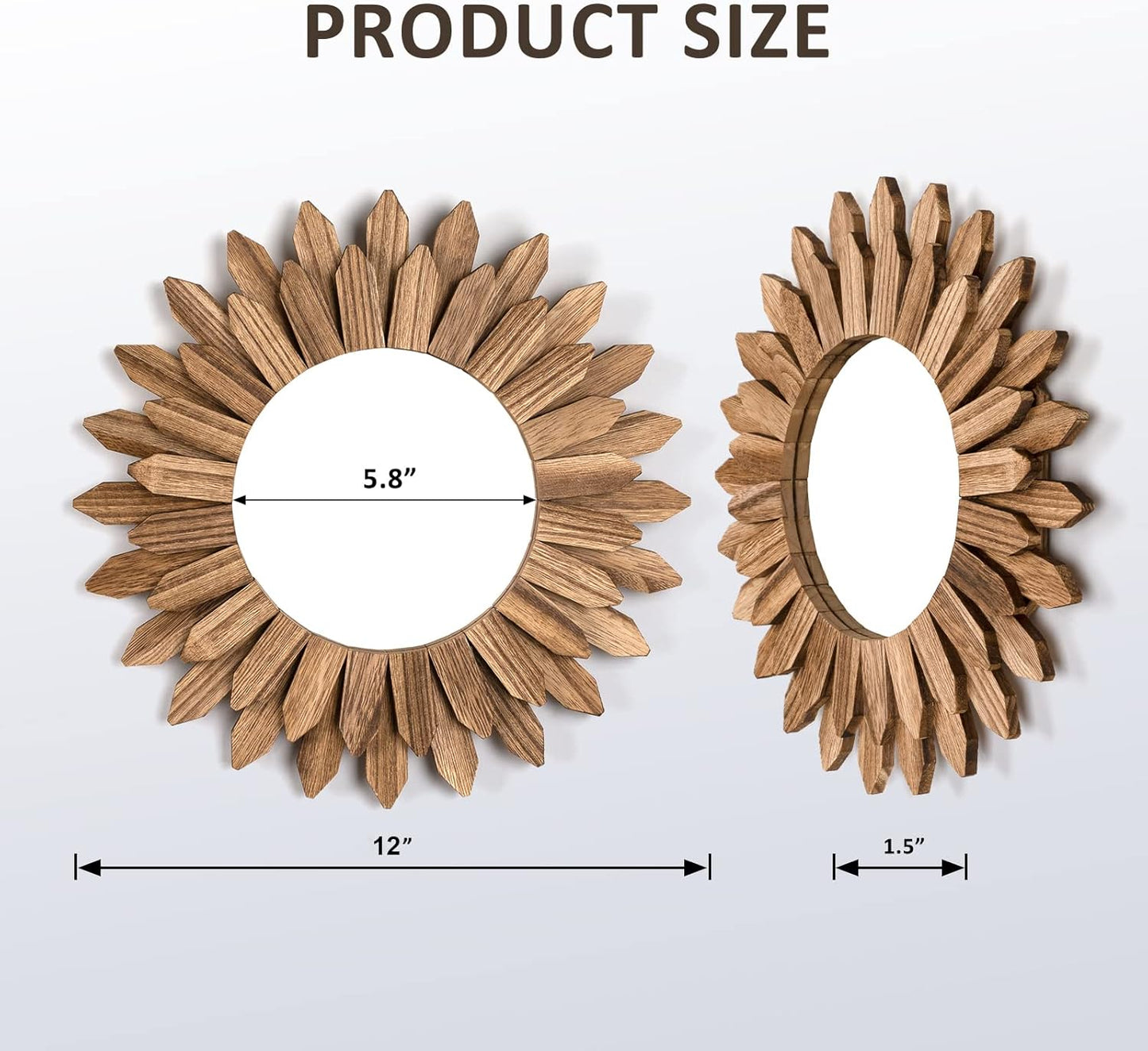 Honiway Boho Wall Decor Mirror 2 Pack Rustic Wood Mirror 12 inch Boho Mirror Home Decor Farmhouse Room Decorations for Bedroom Living Room Carbonized Black