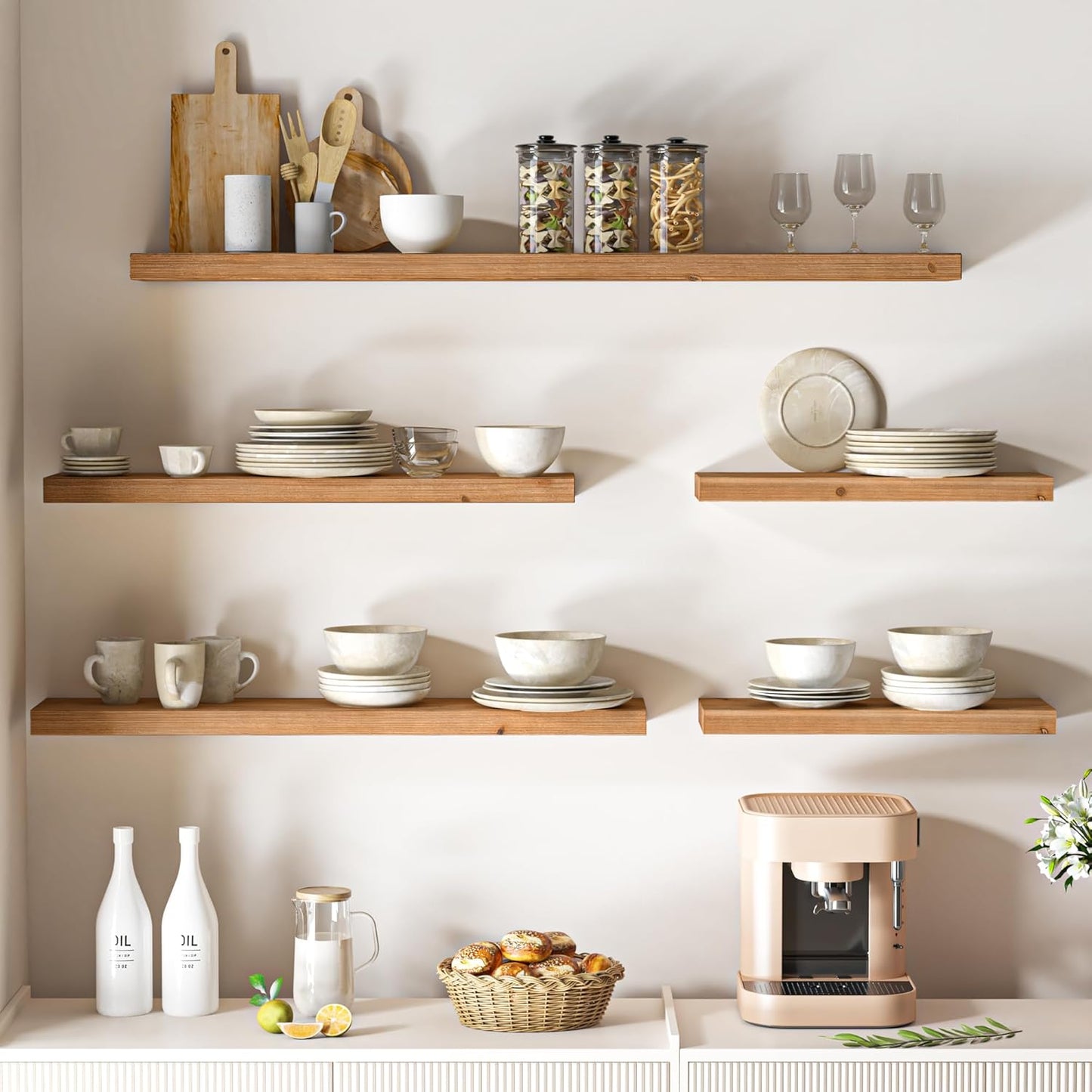 Floating Shelves for Wall, USA-Sourced Fir Wood 55 Inch Wall Shelves Set of 1, Natural Rustic Solid Wooden Floating Shelves Wall Mounted, Nursery Book Storage Shelf, Display Shelf for Bathroom