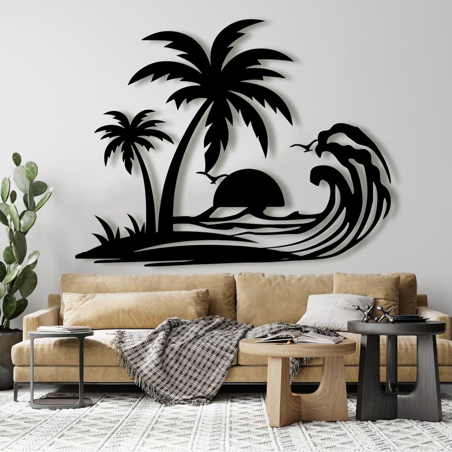 Palm Tree Metal Wall Decor,Palm Tree Metal Wall Art,Metal Palm Tree,Metal Palm Tree Wall Decor,Tropical Metal Wall Art,Beach Wall Decort,Metal Wall Decor (style 1,black,39 L" x 31 W" / 100 x 78 cm)
