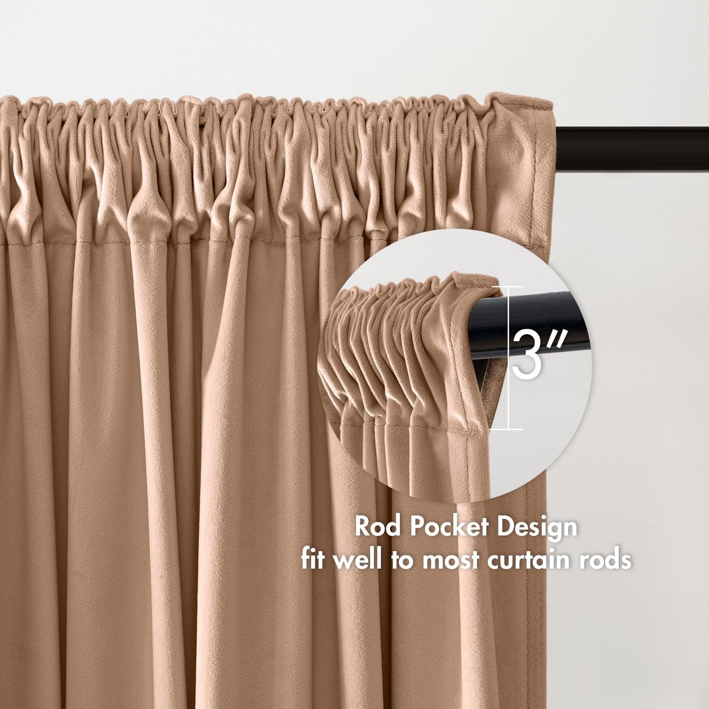 MIULEE Blush Beige Velvet Curtains Thermal Insulated Blackout Curtain Drapes for Bedroom Living Room Darkening 108 Inches Long Curtains Panels Rod Pocket Set of 2