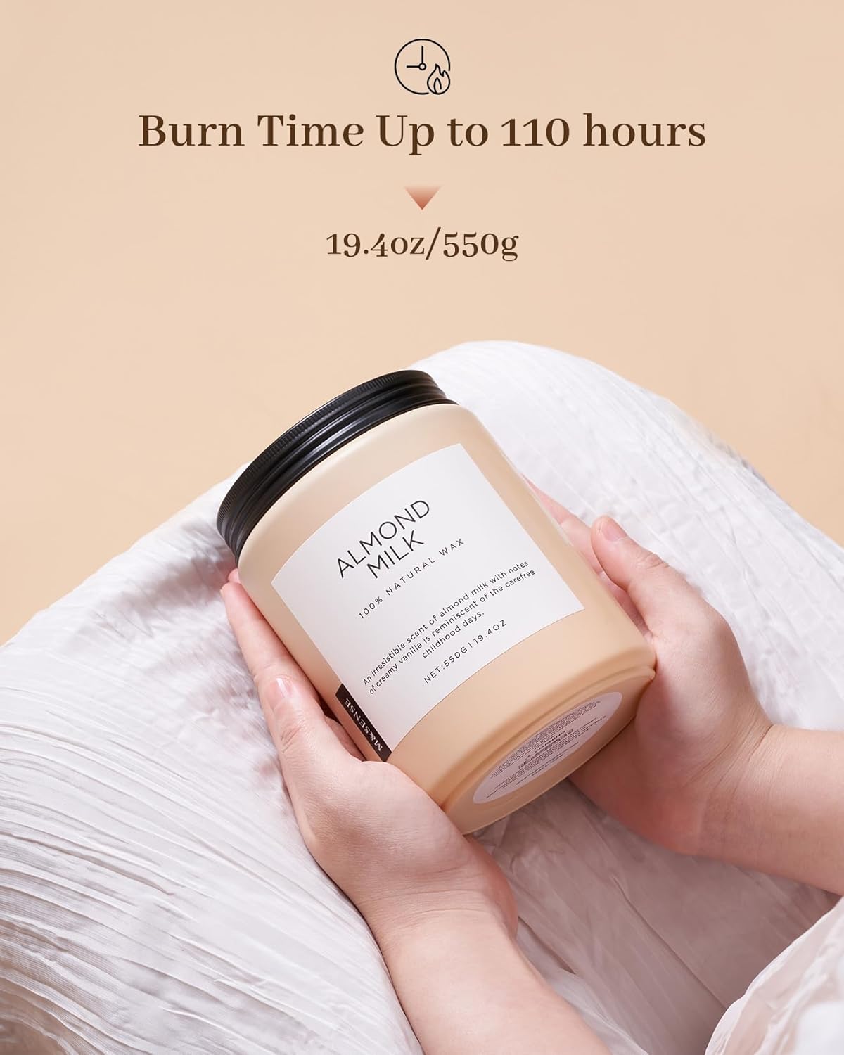 M&SENSE Creamy Vanilla Scented Candles for Home, 19.4oz 110 Hours Long Lasting Non Toxic Natural Organic Soy Wax Relaxing Scented Candle Housewarming Gift for Friends Teachers