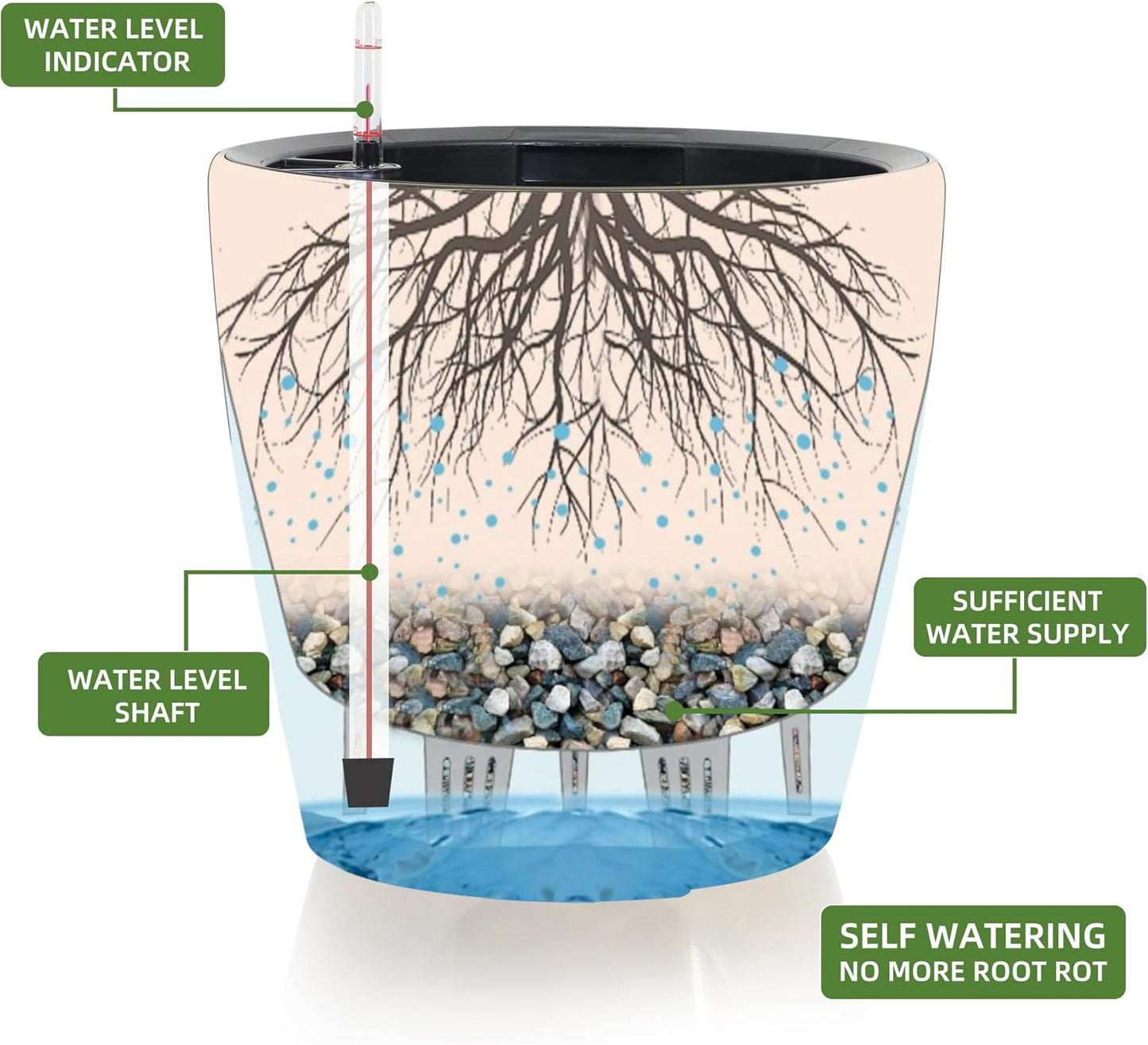 Dexceder 13x12 Self Watering Planter with Wheels Indoor Outdoor, Inner Pot Design, Thickened Large Floor Standing Flower Plant Pot with Water Level Indicator (Black Gold Crackle)
