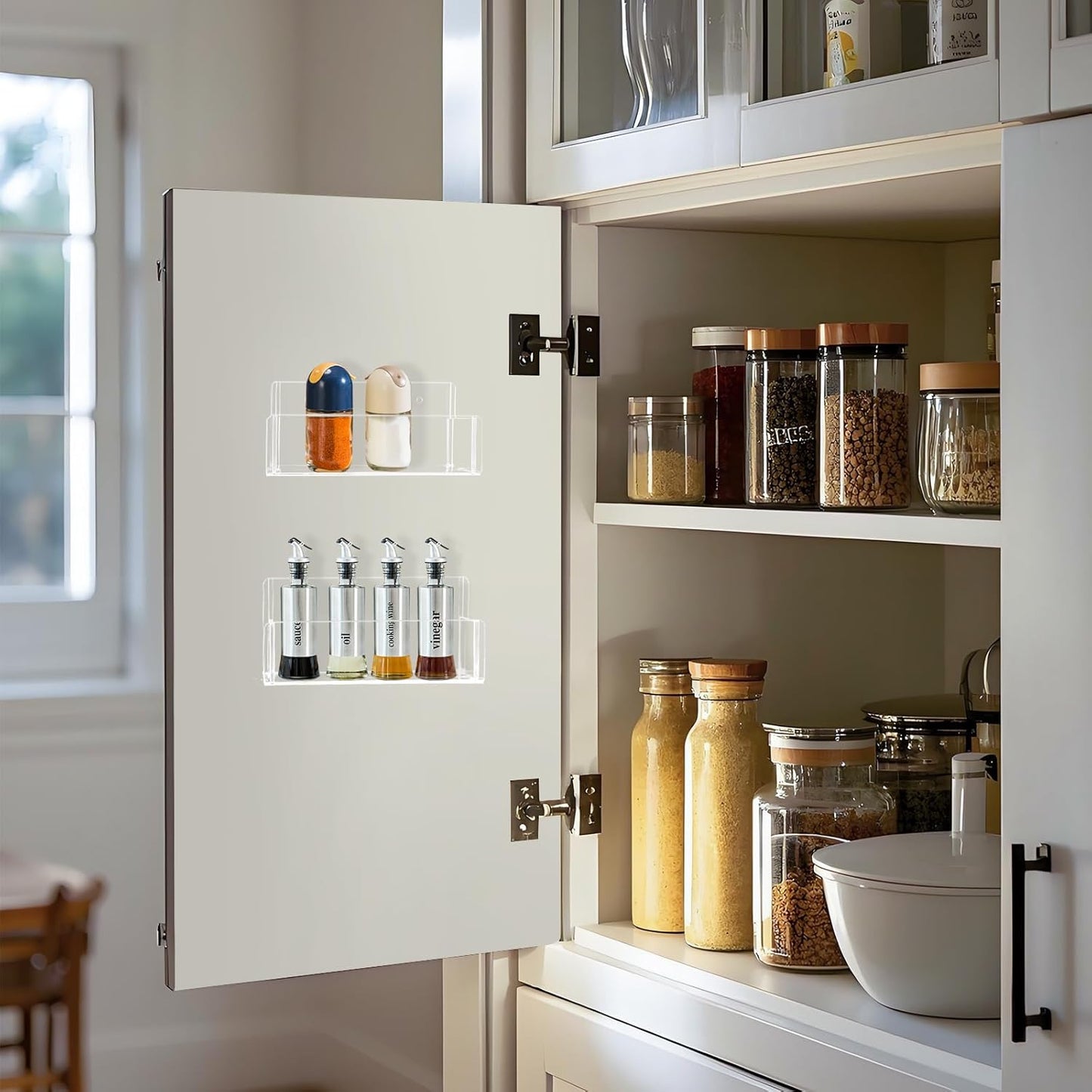 Acrylic Spice Rack Wall Mount-6 Inch, Clear Spice Shelf Storage Holder, 4 Pack Hanging Seasoning Rack Organizer for Cabinet Door, Cupboard or Wall Kitchen (Adhesive or Screw)
