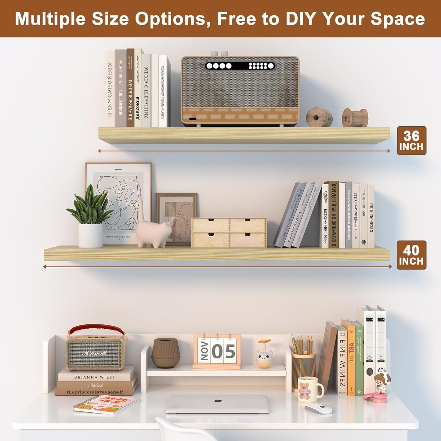 40 Inch Floating Shelf 1 Pack Large Floating Shelves for Wall No Drilling Accessories Included Deep Wall Shelves for Living Room Kitchen Farmhouse 40" W x 12" D x 1.2" Oak