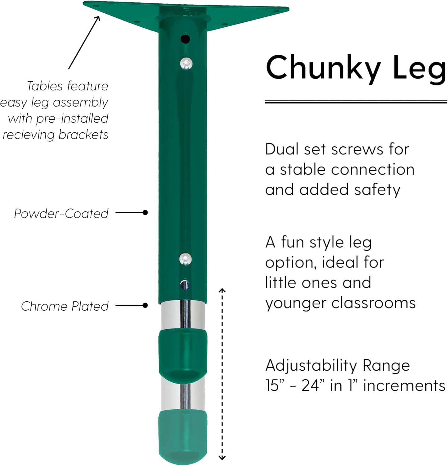 Factory Direct Partners FDP Rectangle Activity School and Classroom Kids Table (24 x 60 inch), Chunky Toddler Legs, Adjustable Height 15-24 inches - Maple Top and Green Edge