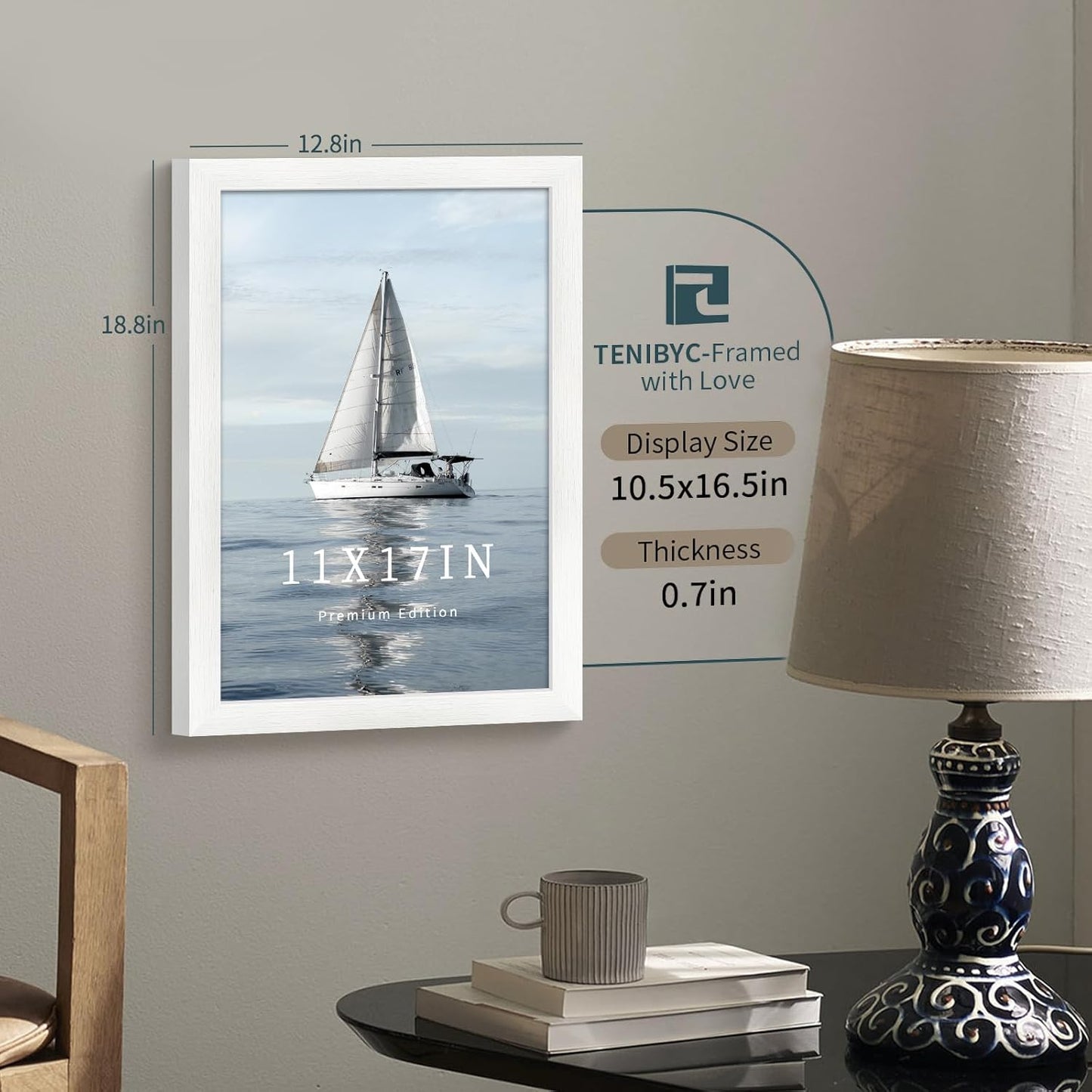 11x17 Picture Frame 3 Pack - White Woodgrain, Solid Wood & HD Tempered Glass, Wall Gallery Poster Frame