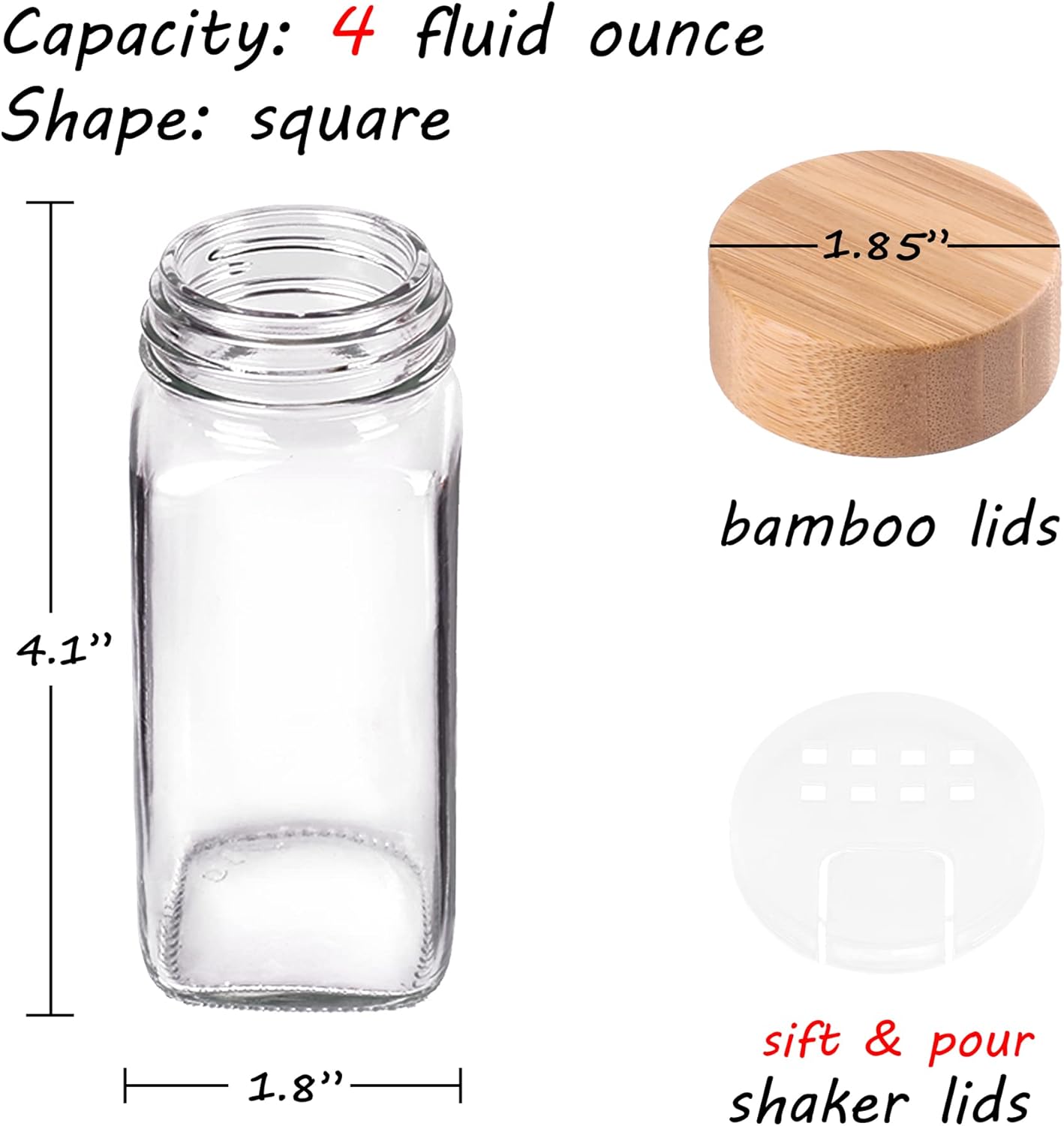 Churboro 48 Spice Jars with Labels- Spice Jars with Bamboo Lids - 4 Oz Glass Spice Containers with Shaker Lids, 547 Spice Labels of 3 Different Types Seasoning Jars for Spice Rack, Cabinet, or Drawer