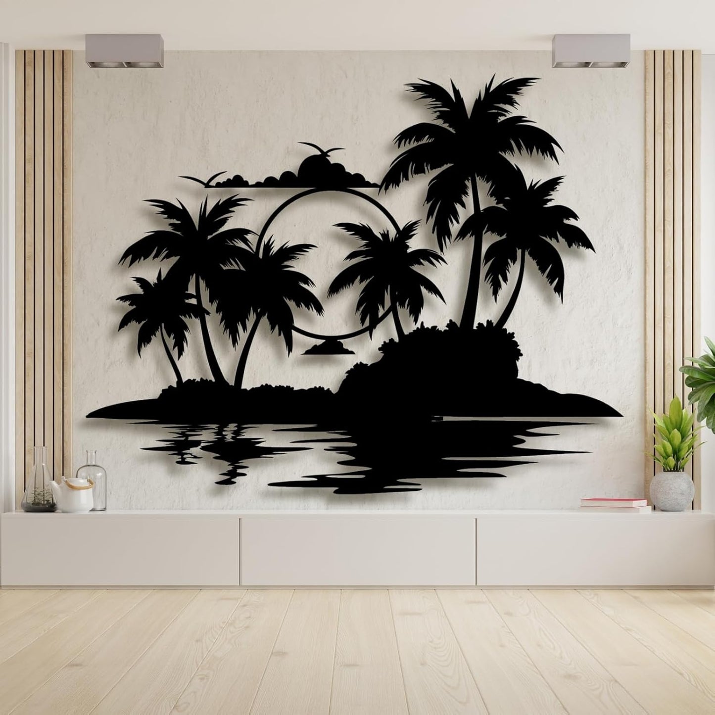 Lunwall Palm Tree Metal Wall Art, Tropical Beach Wall Decor, 19 L" x 14 W" / 47 x 37 cm