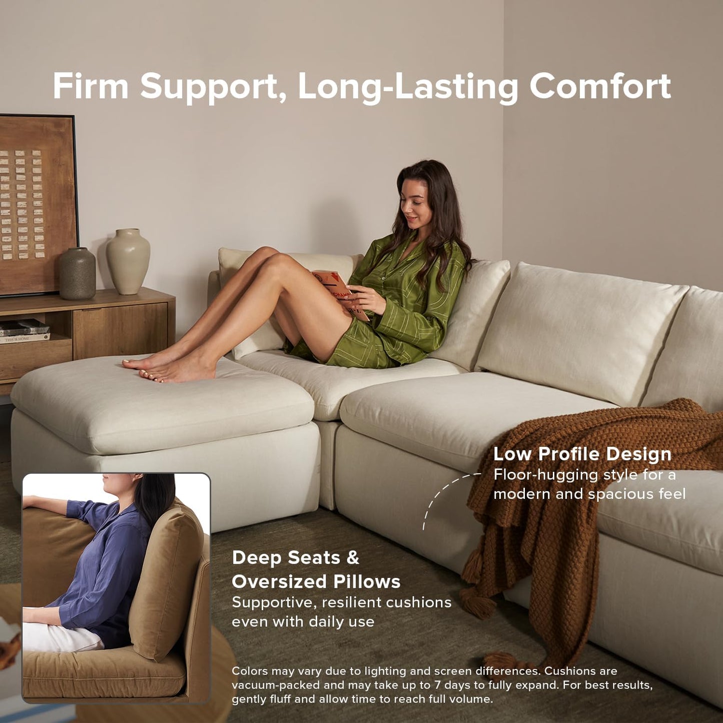 mopio Oversized Modular Sectional Sofa with Fully Removable Covers and Storage, Convertible U, L-Shaped and Sleeper Sectional, Modern Couches with Ottoman Chaise (Hazelnut Velvet, 8 Seats, U)