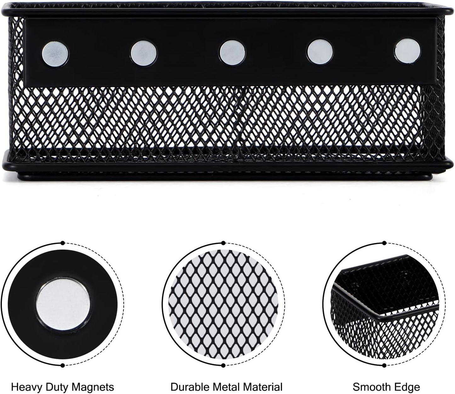 6.29'' × 2.28'' × 2.48 Black Magnetic Basket for Refrigerator Magnetic Pen Holder Locker Organizer for Home Office Accessories Magnetic Basket for Whiteboard，Set of 2
