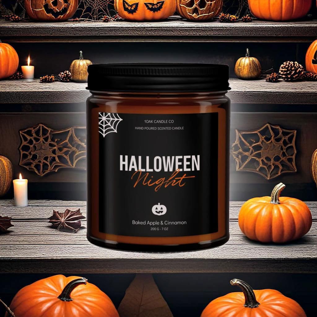 1OAK Halloween Candles Scented - 7oz, Baked Apple Cinnamon - Spooky Candles - Gothic Décor Decorations - Halloween Gifts for Women, Men - Horror Candle