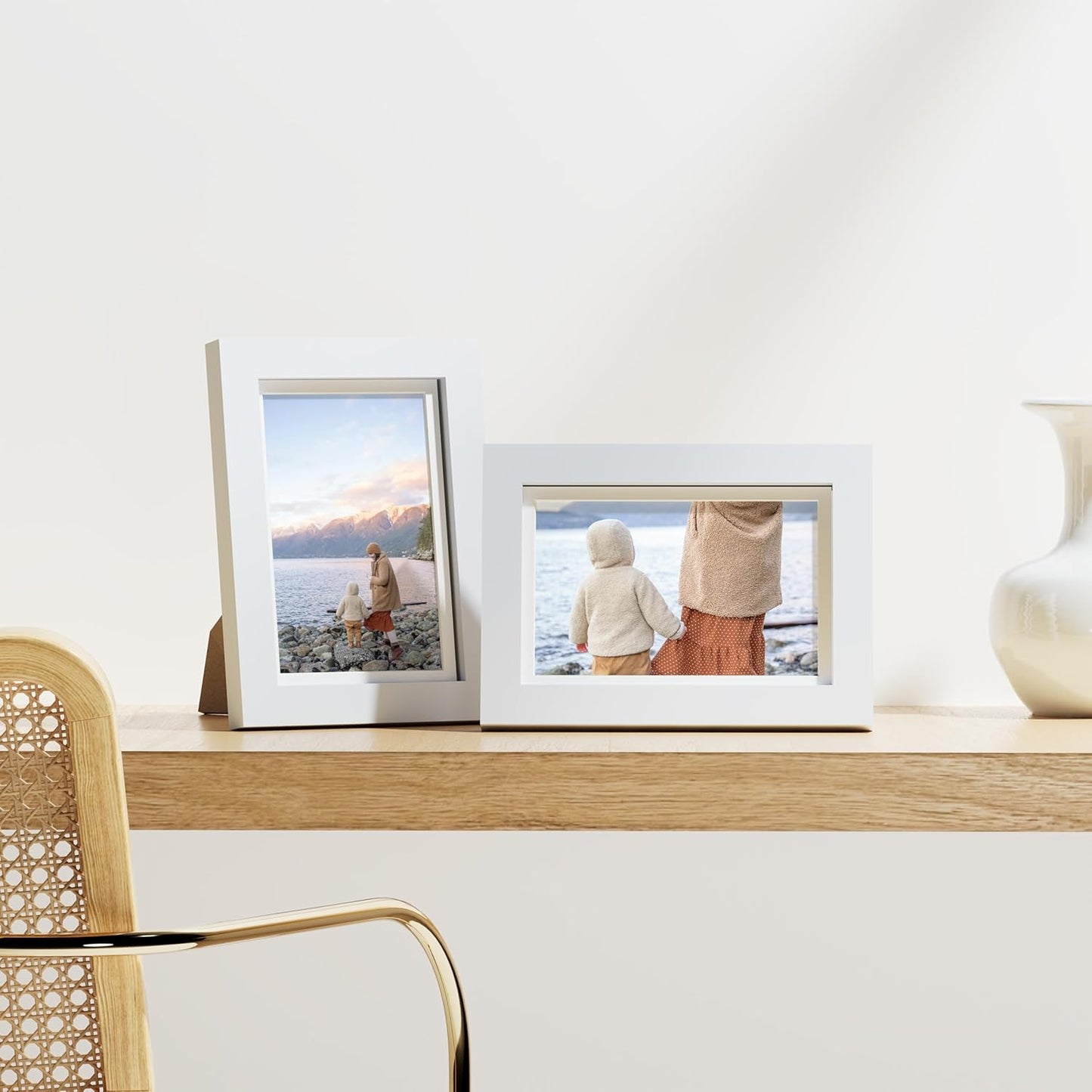 Vittanly 4x6 Picture Frames Set of 9, Shatter Resistant Plexiglass, Display 3.5x5 Pictures with Mat or 4x6 without Mat, Photo Frames for Wall or Tabletop, Engineered Wood, White