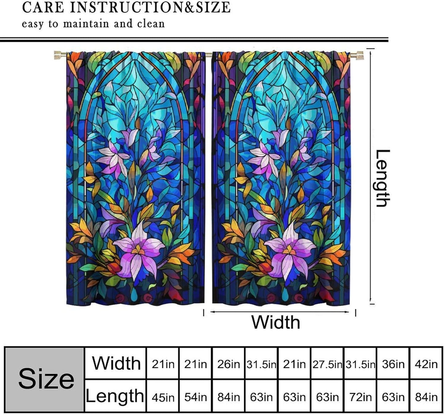 Stained Glass Curtains,Abstract Colorful Floral Geometric Art Home Decor Drapes for Bedroom Living Room Kitchen Window Treatment 2 Panels Set Total Size 63" W X 63" L Inch
