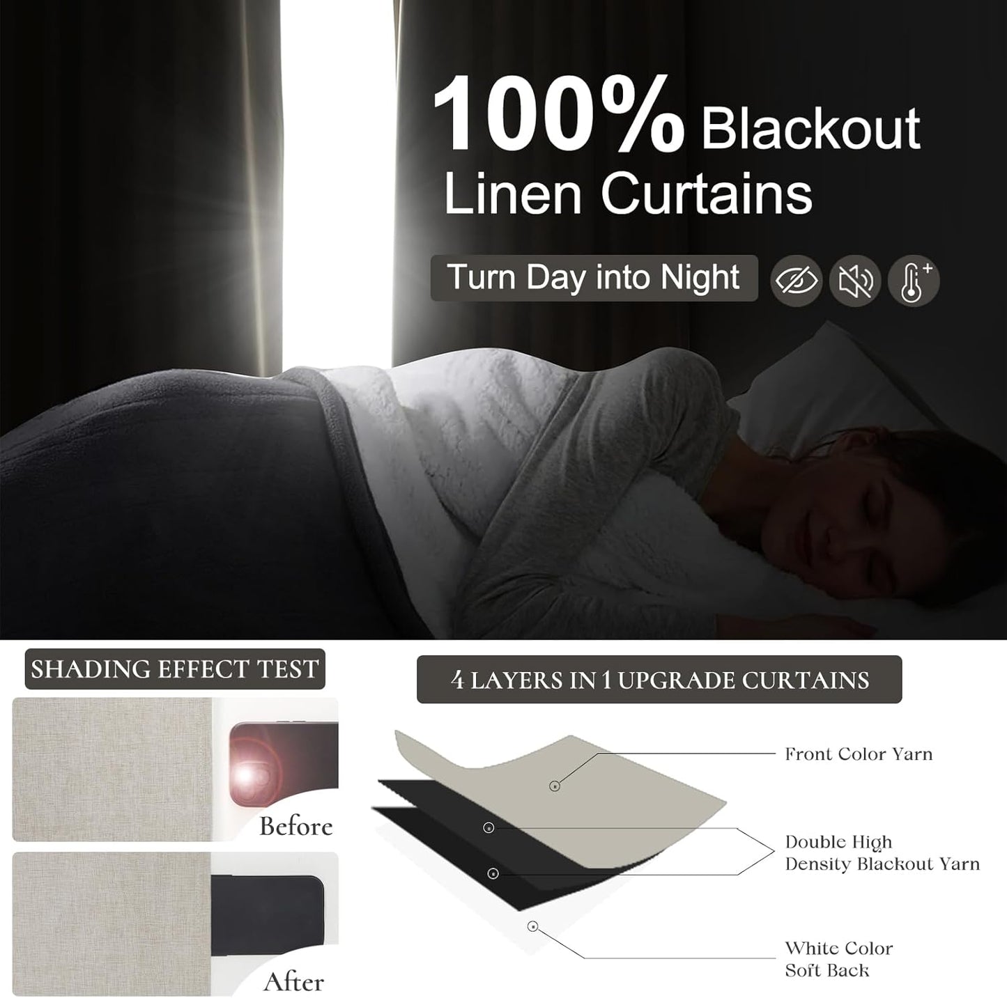 Curtains 70 Inch Length Wide Pinch Pleated Blackout Curtain for Sliding Glass Door/Living Room, Farmhouse Natural Linen Thick Boho Bedroom Heavy Insulated Large Window Drapes (70"Wx90"Lx2Panels)