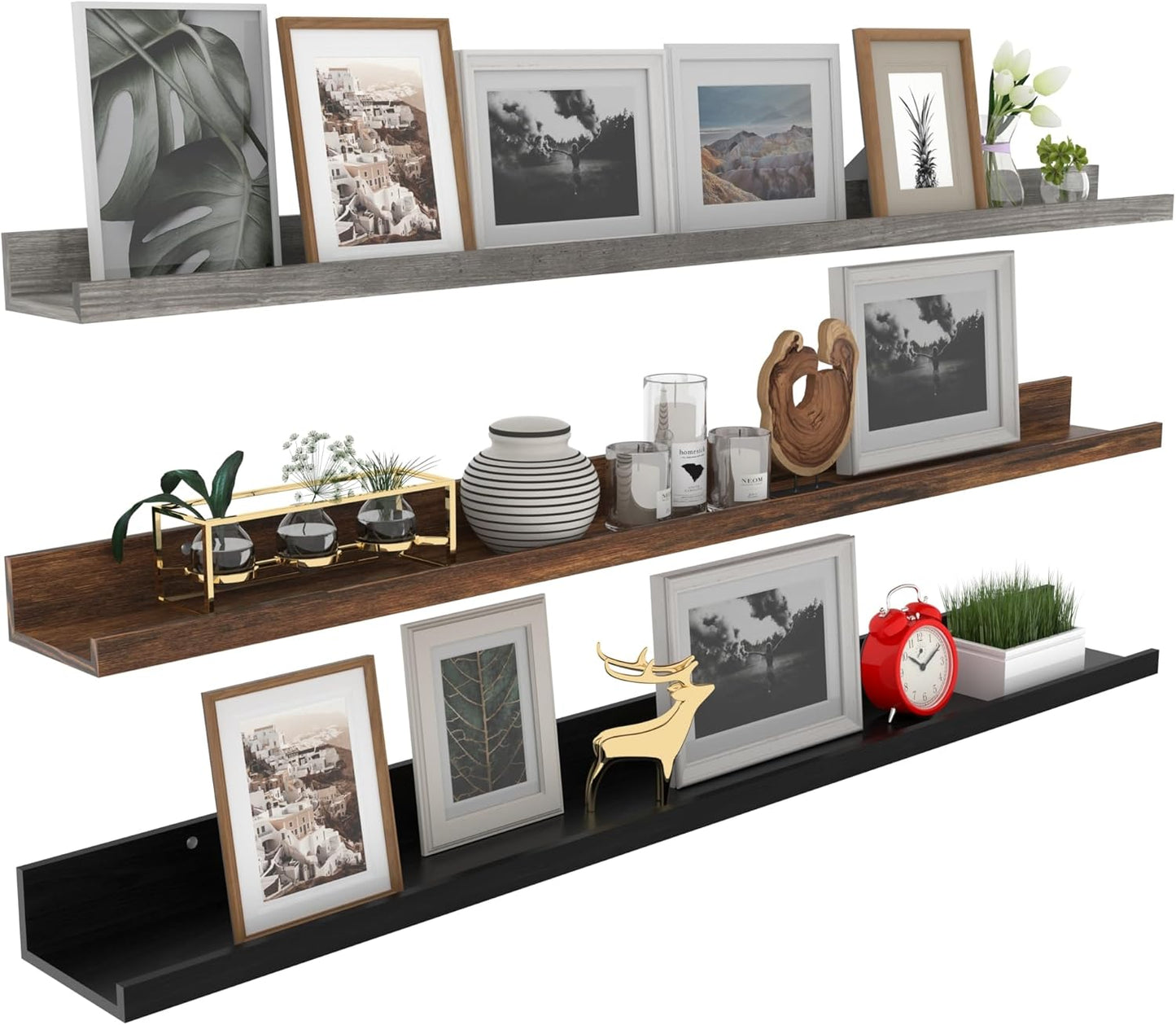 Giftgarden 47 Inch Multi Colors Floating Shelves for Wall Mount, Assorted Colors Wood Wall Shelf Ledge for Bathroom Bedroom Living Room Kitchen Storage, Set of 3 Different Sizes