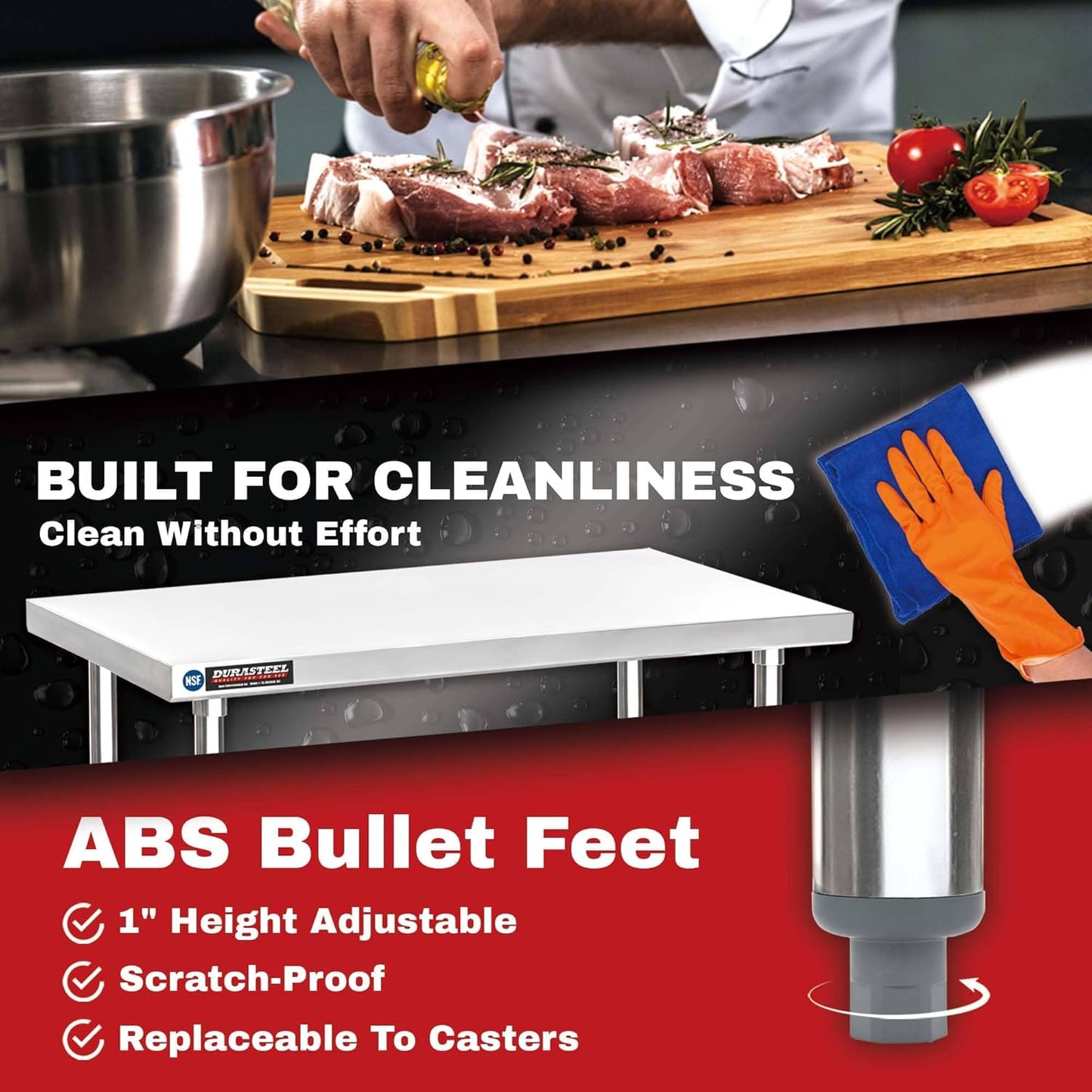DuraSteel Food Prep Stainless Steel Table - 24 x 12 Inch Commercial Metal Workbench with Adjustable Under Shelf - NSF Certified - for Restaurant, Warehouse, Home, Kitchen, Garage