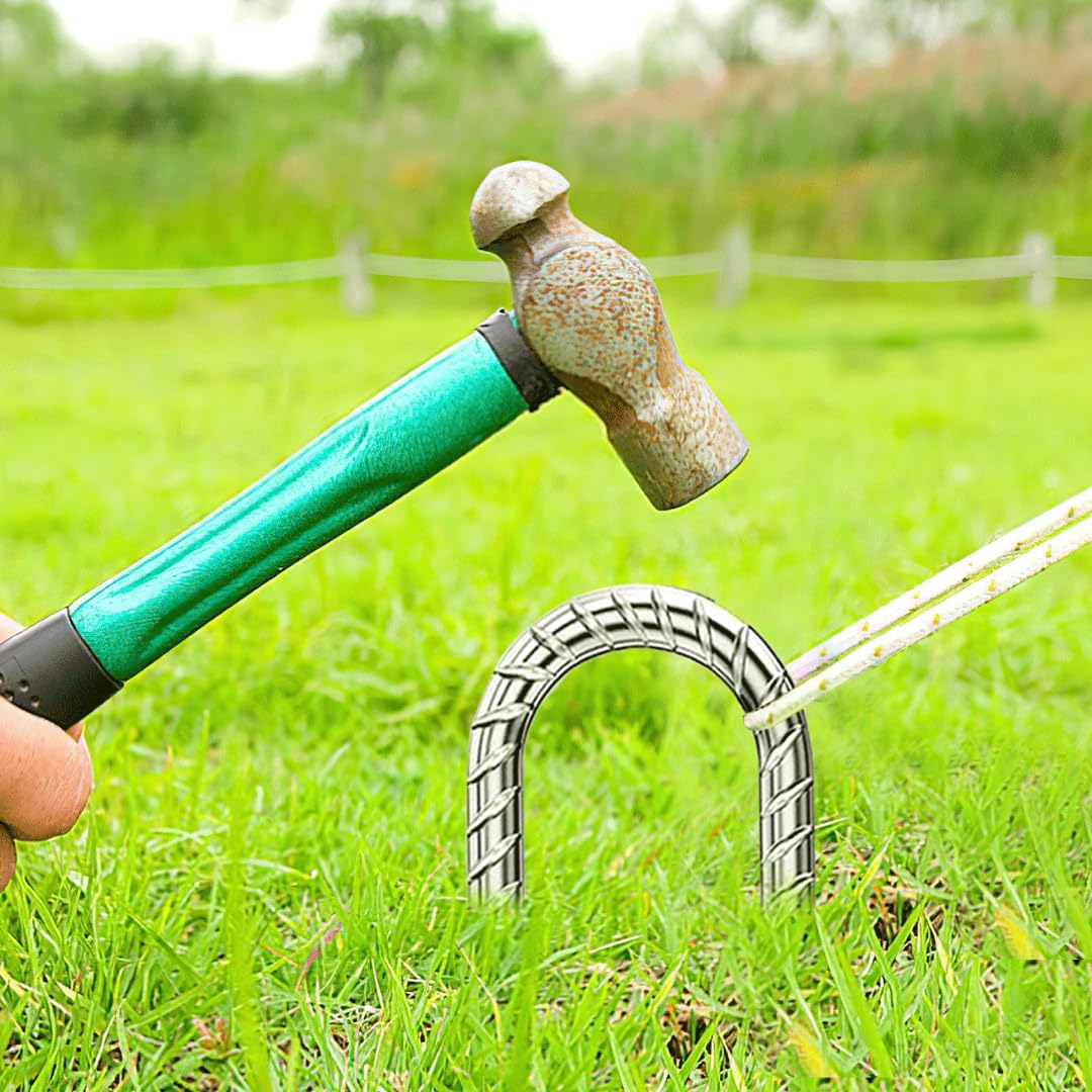 Rebar-Stakes-12-Inch, Ground Stakes Heavy Duty U-Hook Galvanized Anti-Rust Ground Anchors for Camping Tent Trampoline Accessories Dog Fence Chicken Coop Deer Fence 4pcs