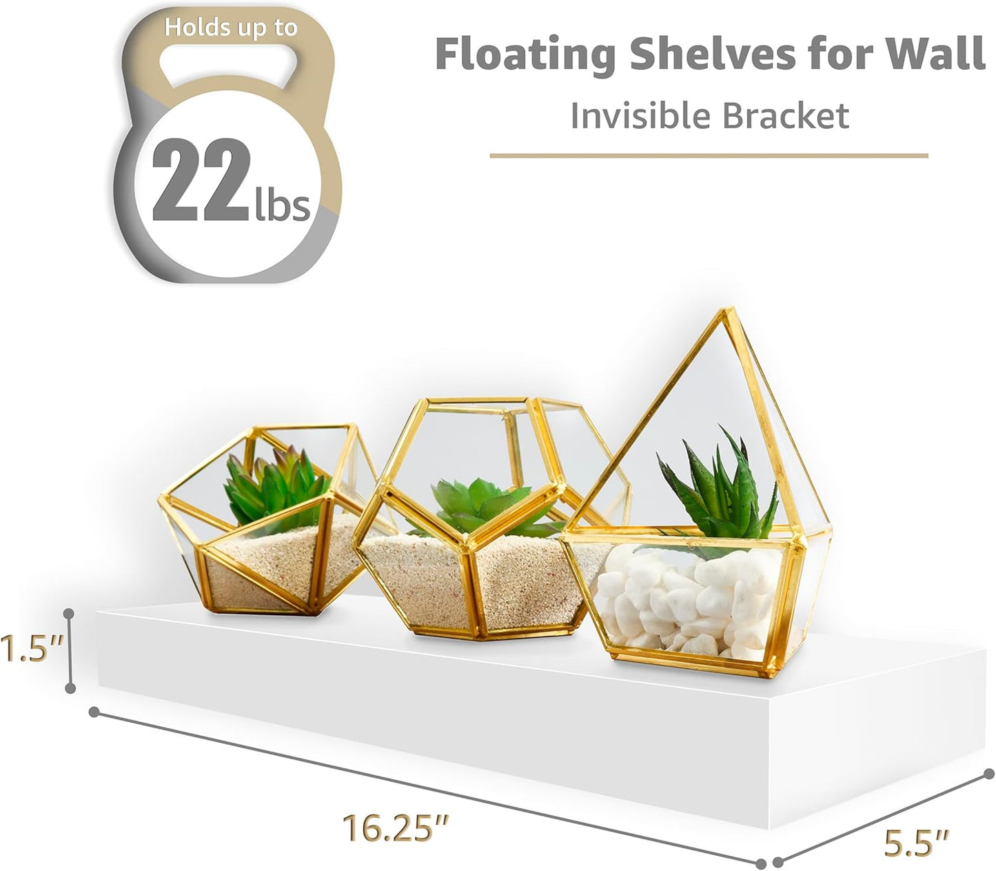 Sorbus Floating Shelves for Wall, Bathroom Shelves Wall Mounted for Kitchen, Bedroom, Bathroom Storage Over Toilet, Hanging Book Shelf for Wall Home Decor Living Room (White, 3 Pack)