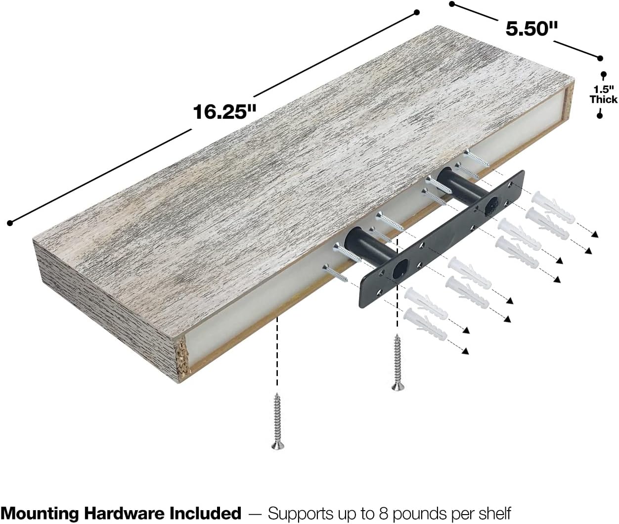 Sorbus Floating Shelves, Wall Shelves for Bedroom, Kitchen, Living Room, Bathroom Shelves Over The Toilet, Office, Home Decor, Farmhouse, 16 Inch Wall Mounted Rustic Floating Shelves for Wall, 2 Pack