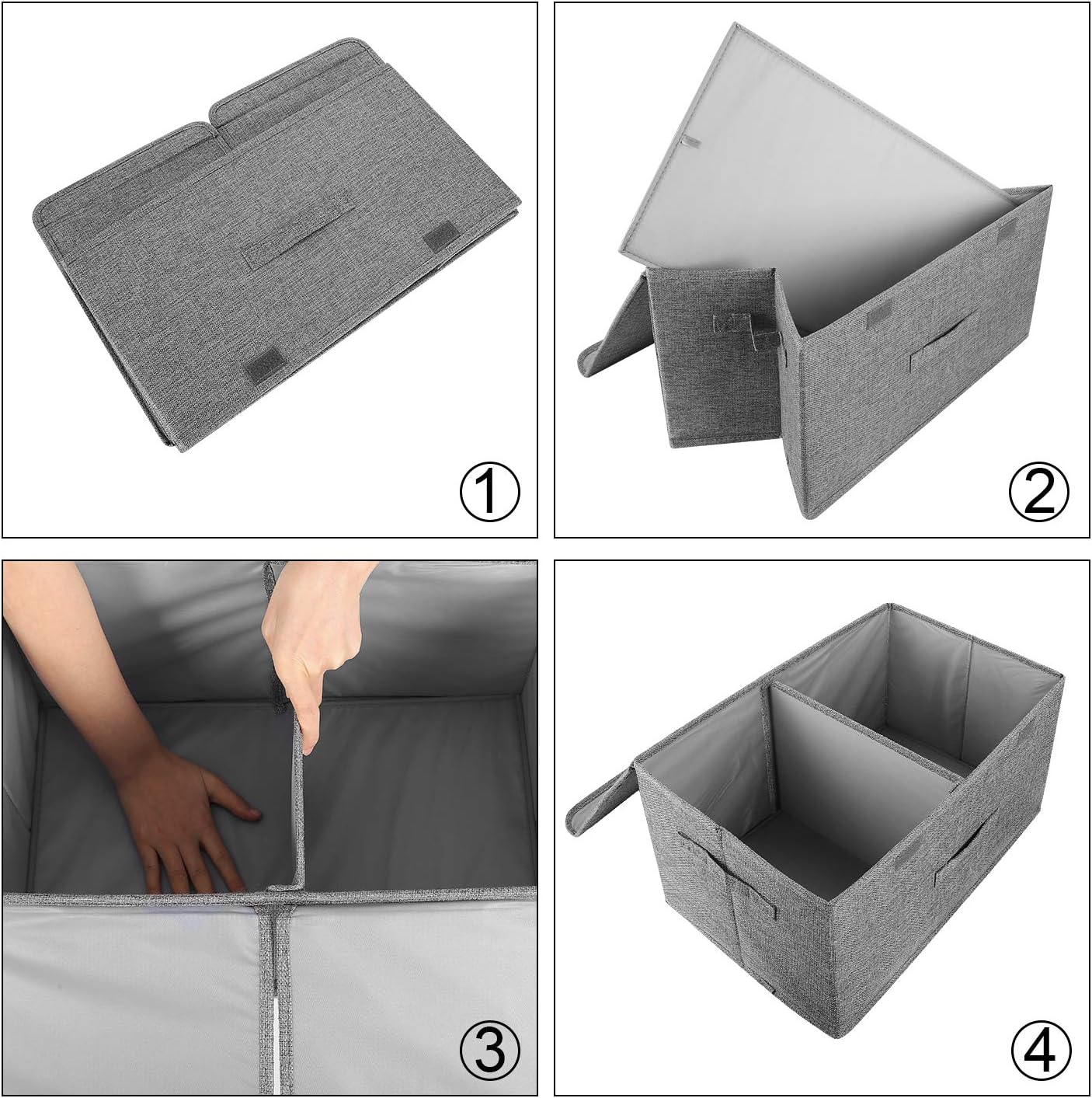 2 Pack Storage Boxes with Lids and Handles, Collapsible Linen Storage Bins Organizer Containers Baskets Cube with Removable Divider for Home Bedroom Closet Office (Cream, Large)
