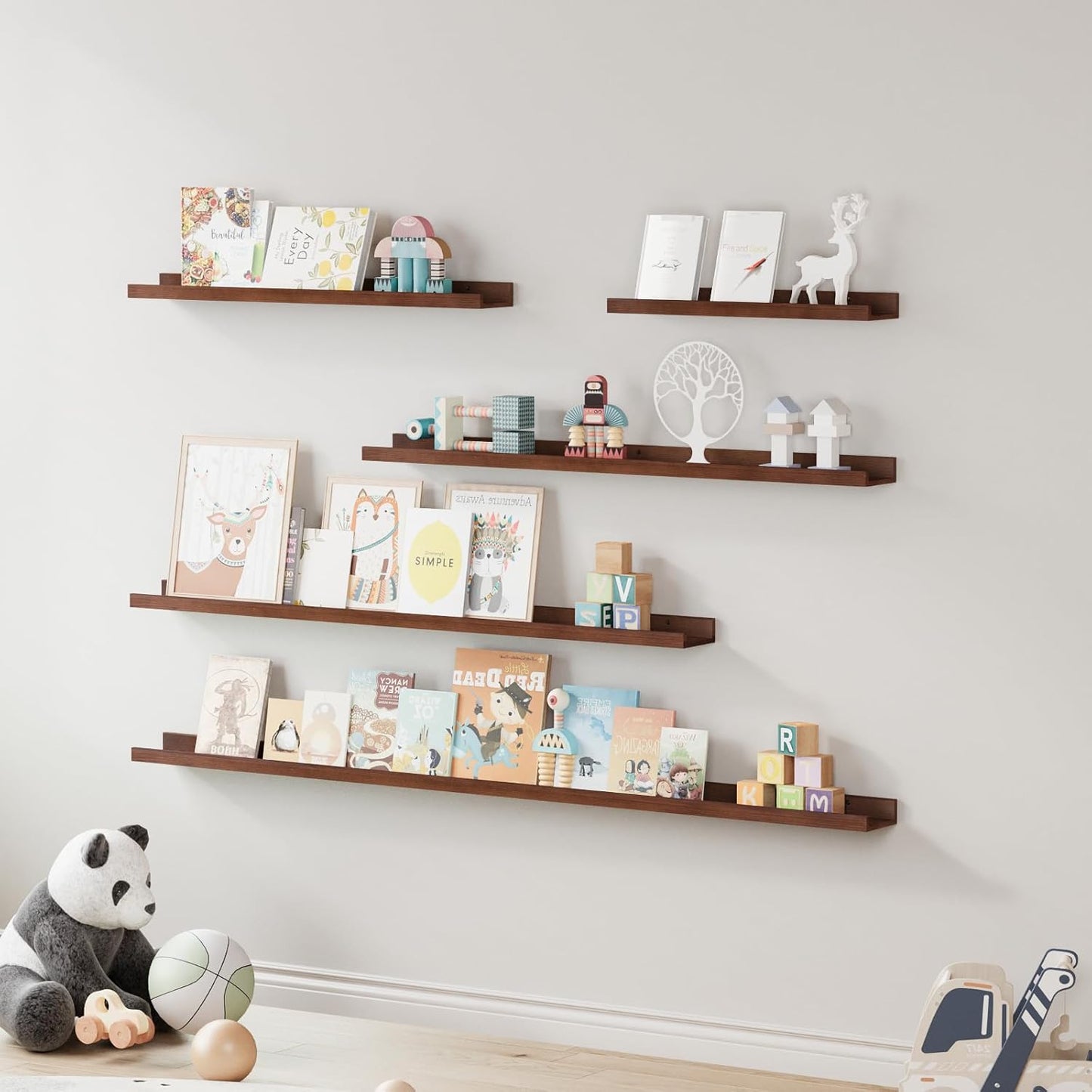 SAUMONIERES Picture Ledge Shelf Floating Book Shelves Set of 2 Wall Mounted Solid Wood for Bedroom Bathroom Living Room Kitchen, 48 Inch Walnut
