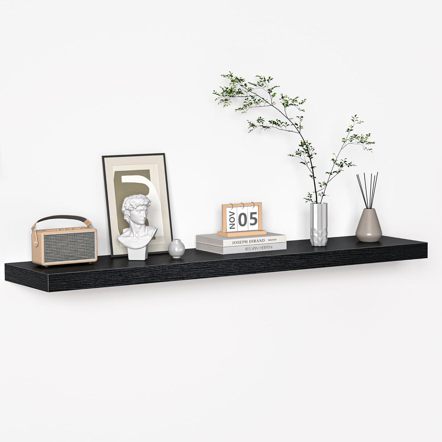 Floating Shelves - 10.3 Inch Deep Wall Shelf for Decor & Storage - Wall Mounted Display Shelving with Invisible Heavy-Duty Metal Bracket - 48" W x 10.3" D x 1.8" H - Set of 1 - Rustic Black