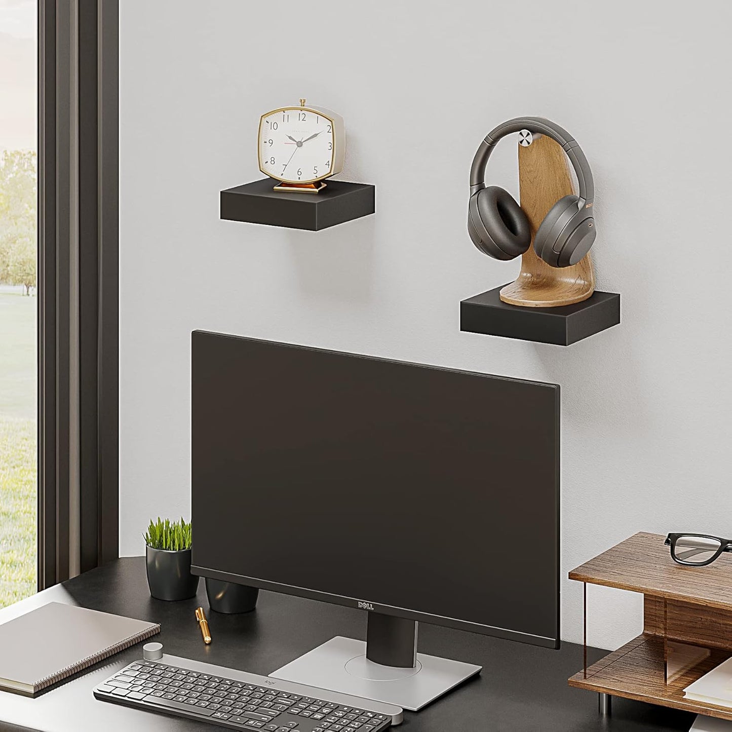 BAMEOS Small Floating Shelves for Wall, Small Black Shelf 5.9 * 5.7 Inch Display Ledges for Decor, Mini Shelf for Wall, Black